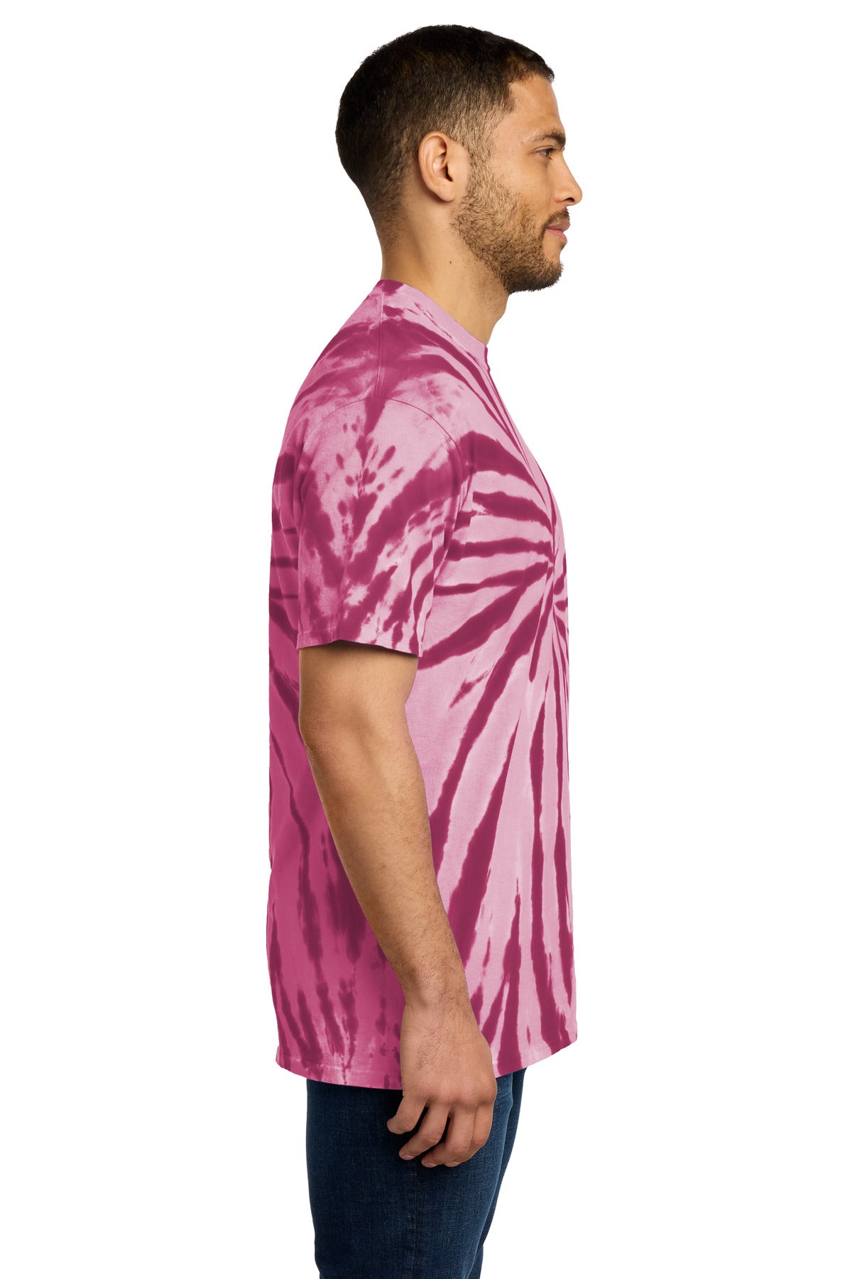 Right View of Maroon Port & Co Tie-Dye Tee. PC147 plain