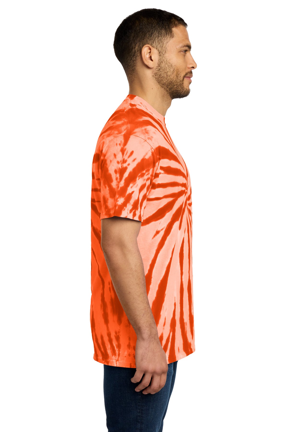 Right View of Orange Port & Co Tie-Dye Tee. PC147 plain