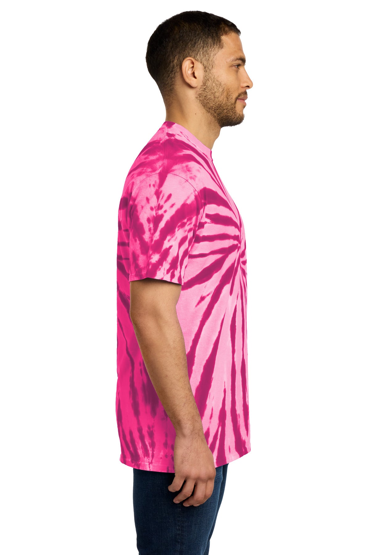 Right View of Pink Port & Co Tie-Dye Tee. PC147 plain