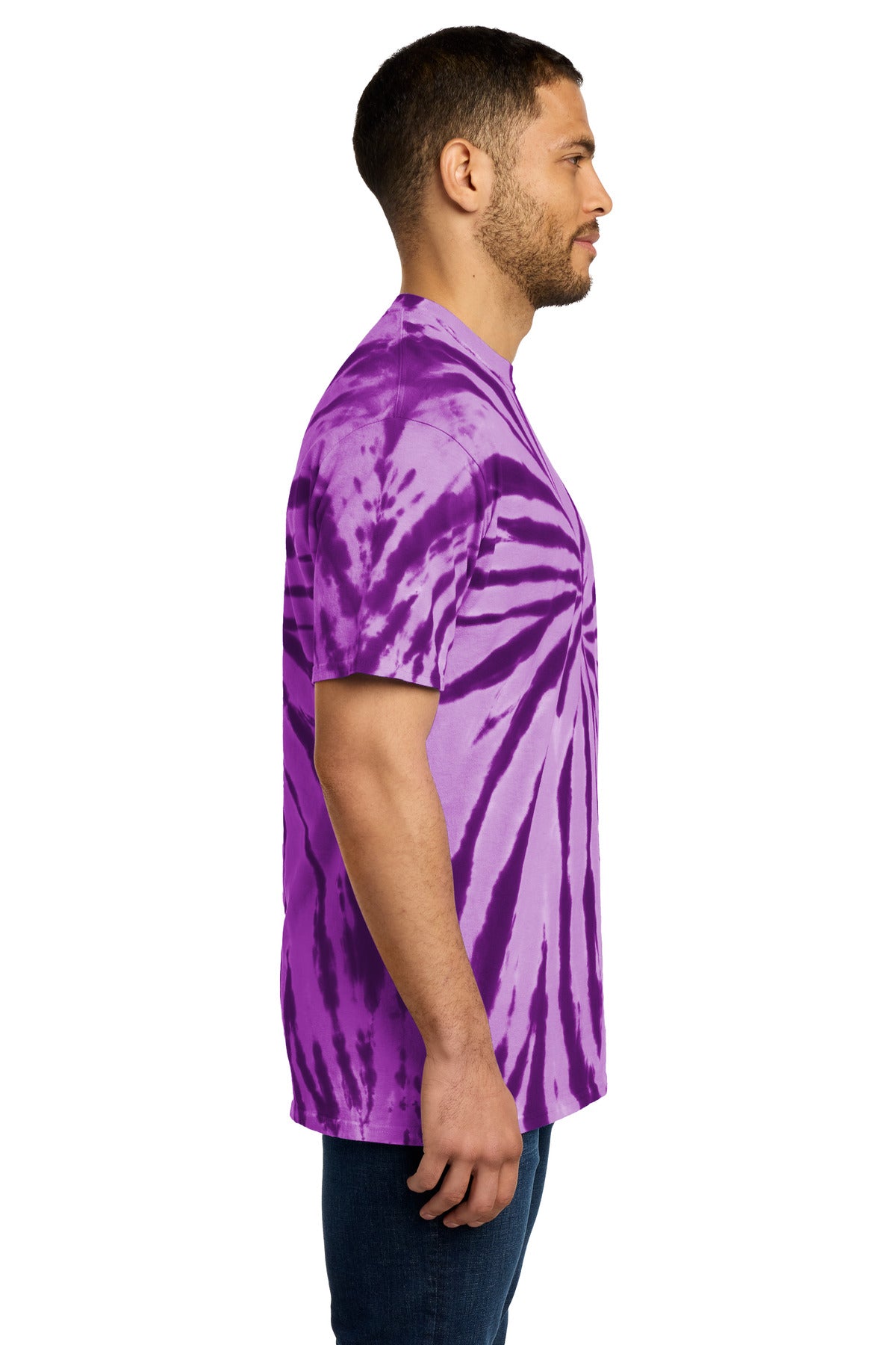 Right View of Purple Port & Co Tie-Dye Tee. PC147 plain