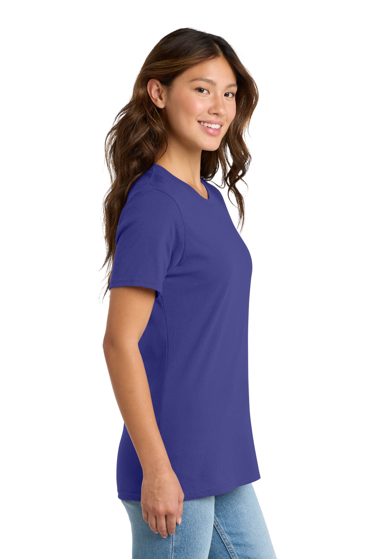 Right View of Purple Port & Co Women's Core Cotton Tee. LPC54 plain