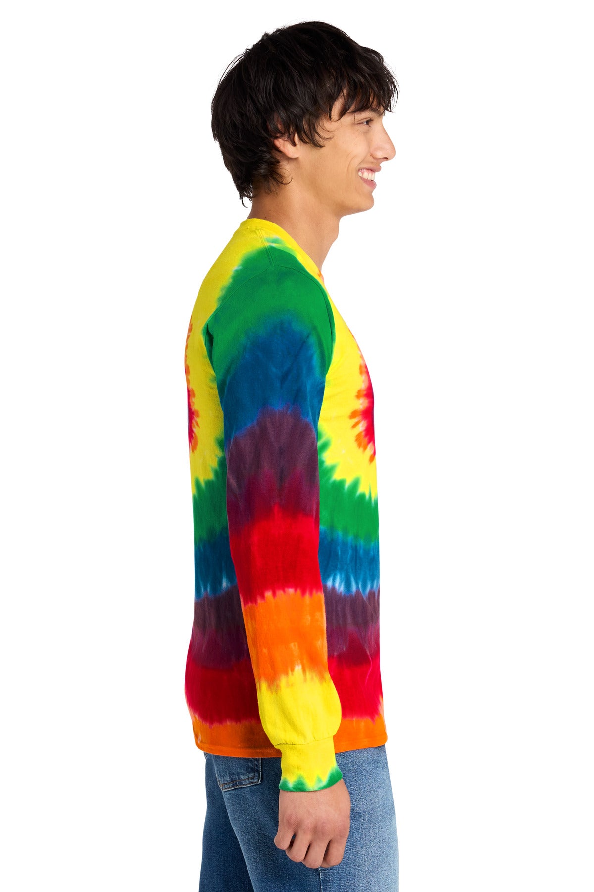 Right View of Rainbow Port & Co Tie-Dye Long Sleeve Tee. PC147LS plain