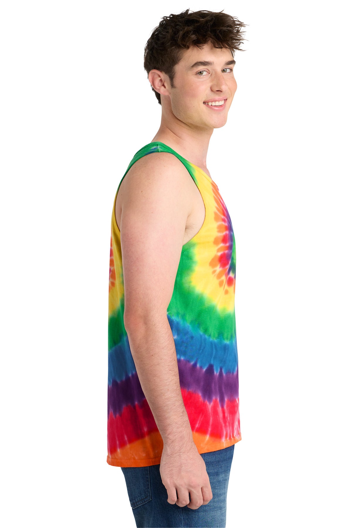 Right View of Rainbow Port & Co Tie-Dye Tank Top. PC147TT plain