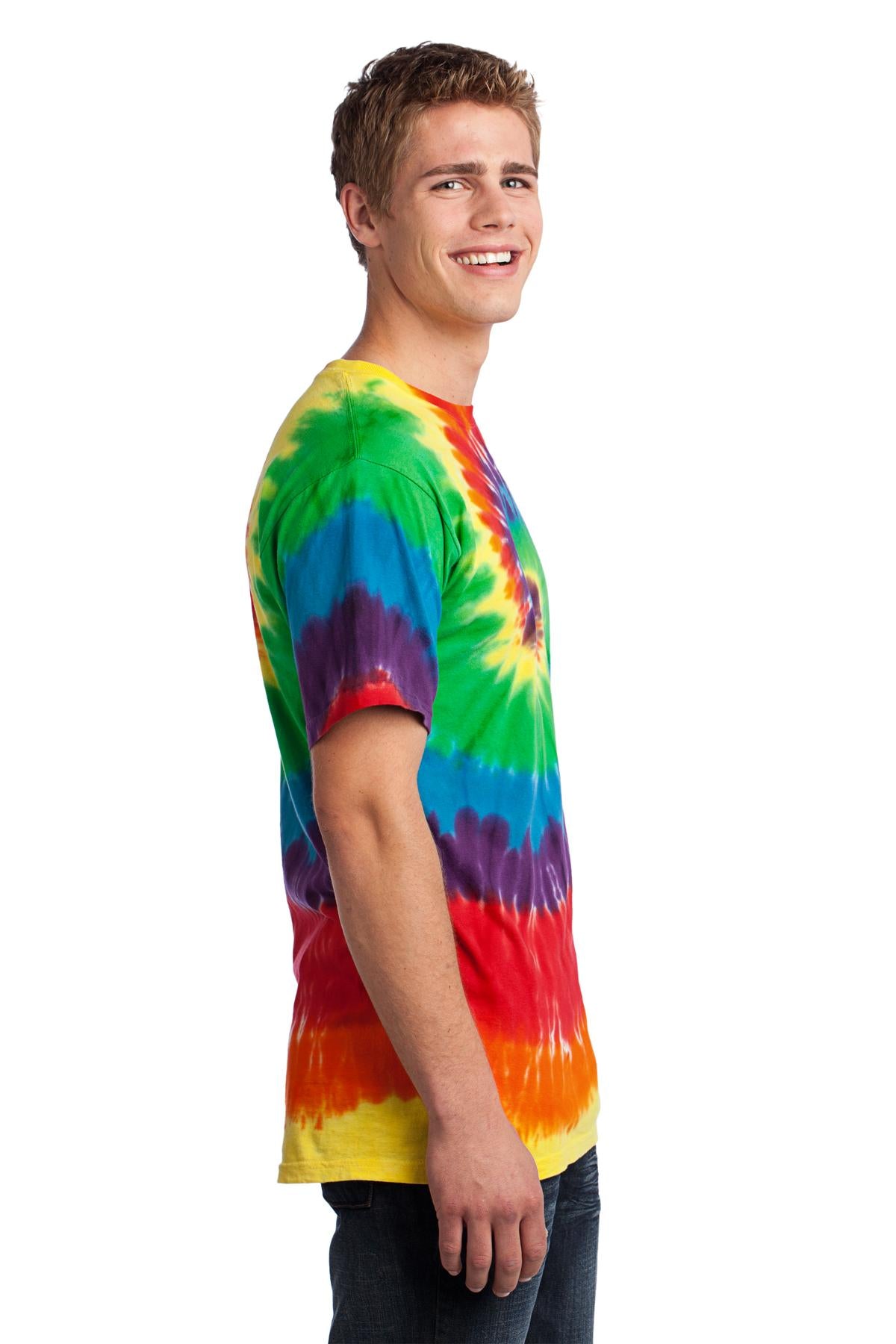 Right View of Rainbow Port & Co Tie-Dye Tee. PC147 plain