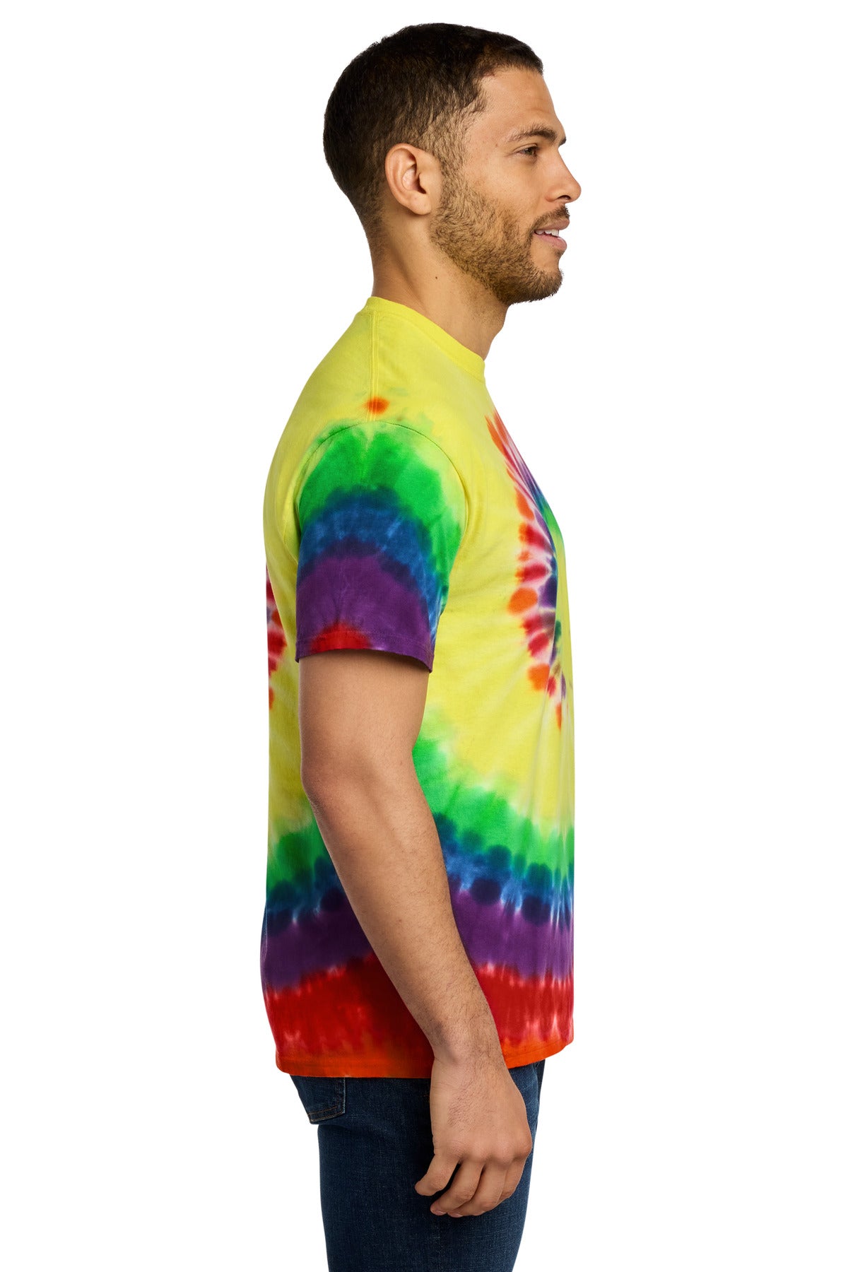 Right View of Rainbow Port & Co Tie-Dye Tee. PC147 plain