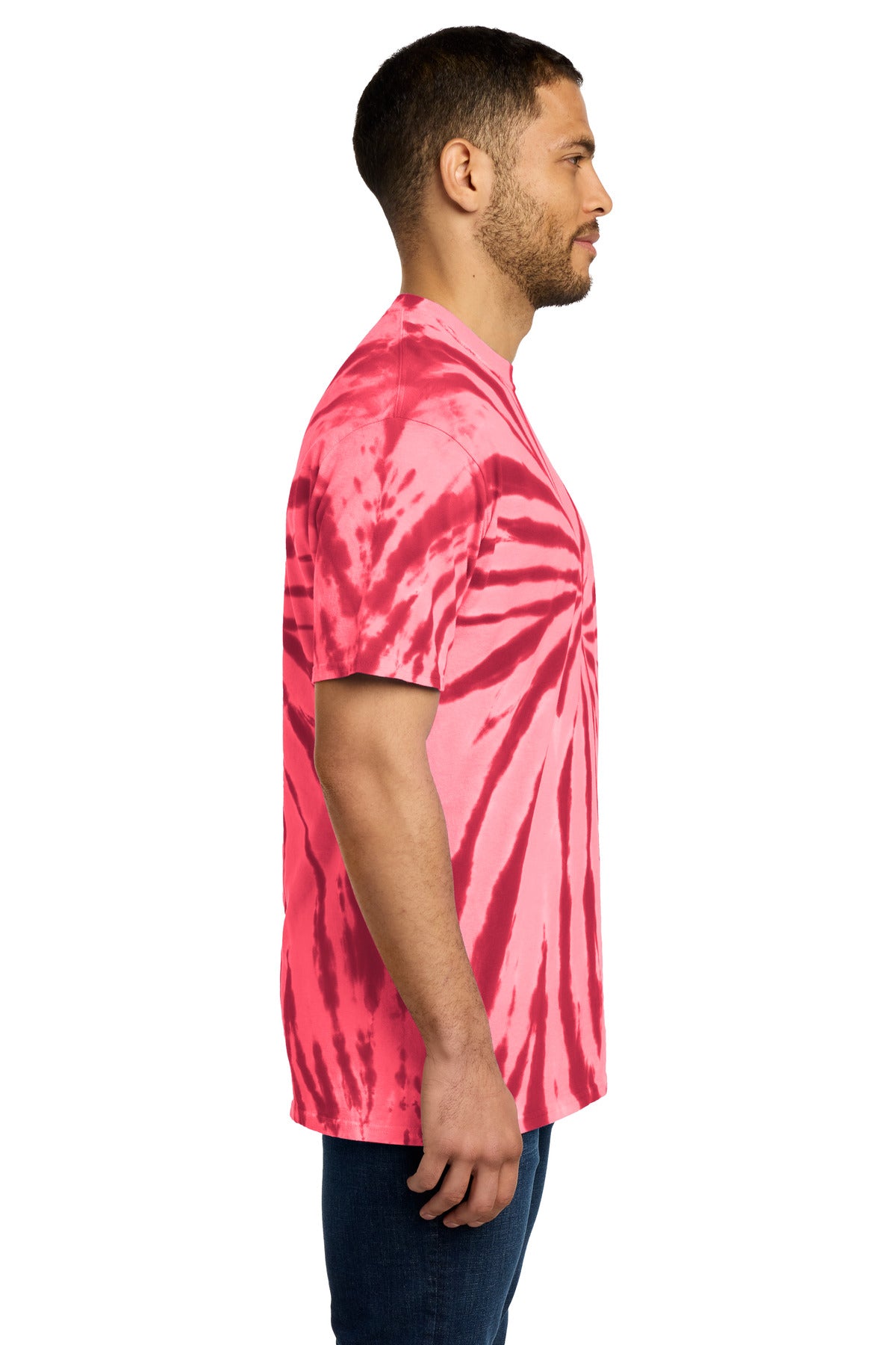 Right View of Red Port & Co Tie-Dye Tee. PC147 plain