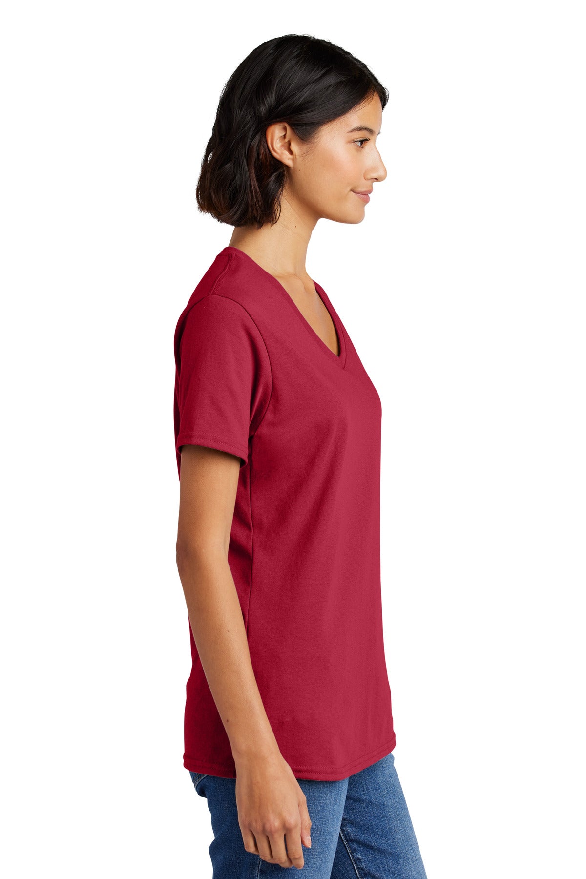 Right View of Red Port & Co Women's Core Cotton V-Neck Tee. LPC54V plain