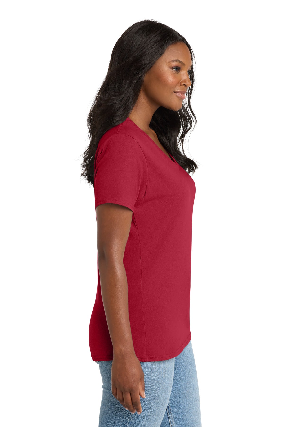 Right View of Red Port & Co Women's Core Cotton V-Neck Tee. LPC54V plain