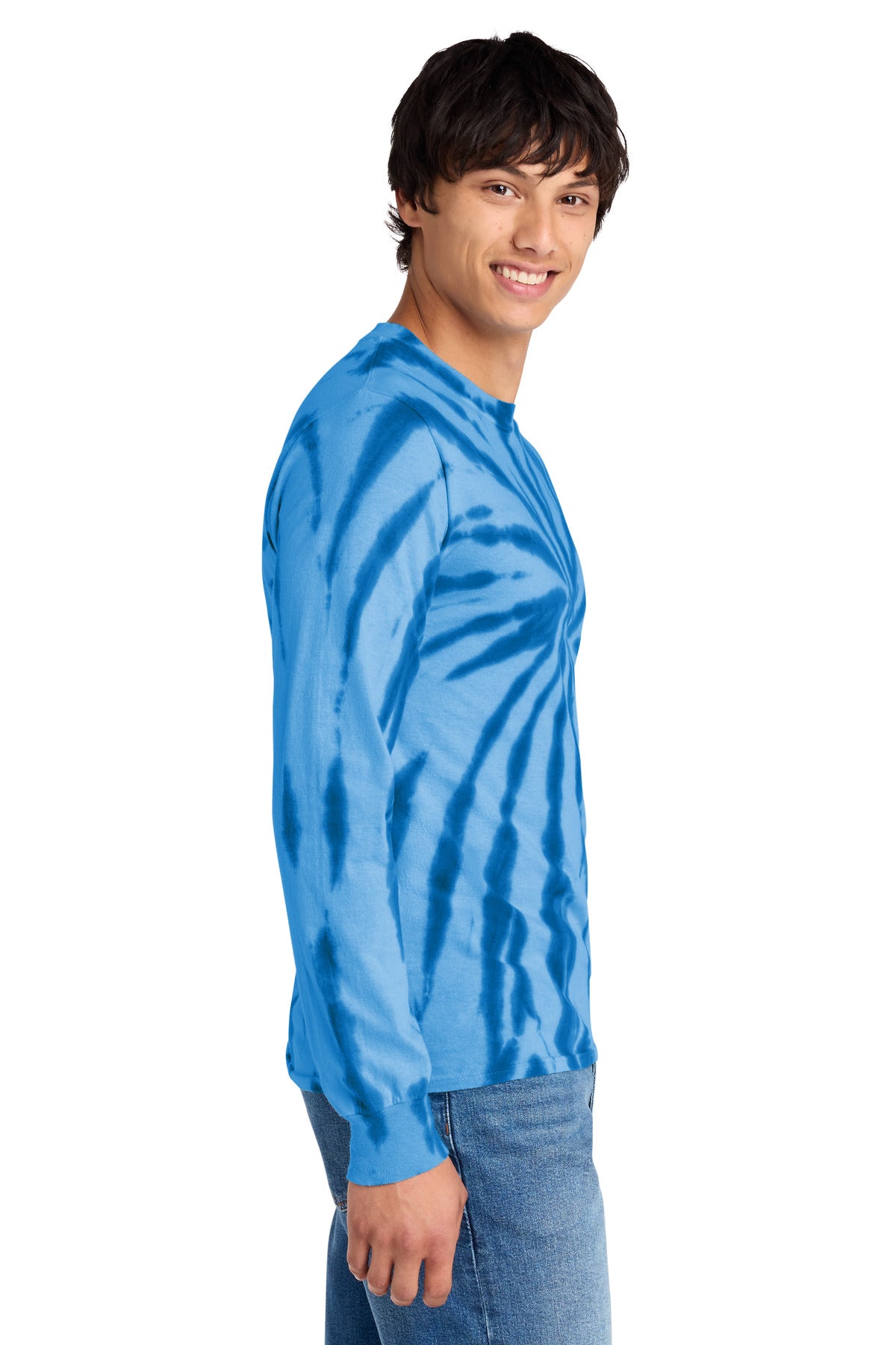 Right View of Royal Port & Co Tie-Dye Long Sleeve Tee. PC147LS plain