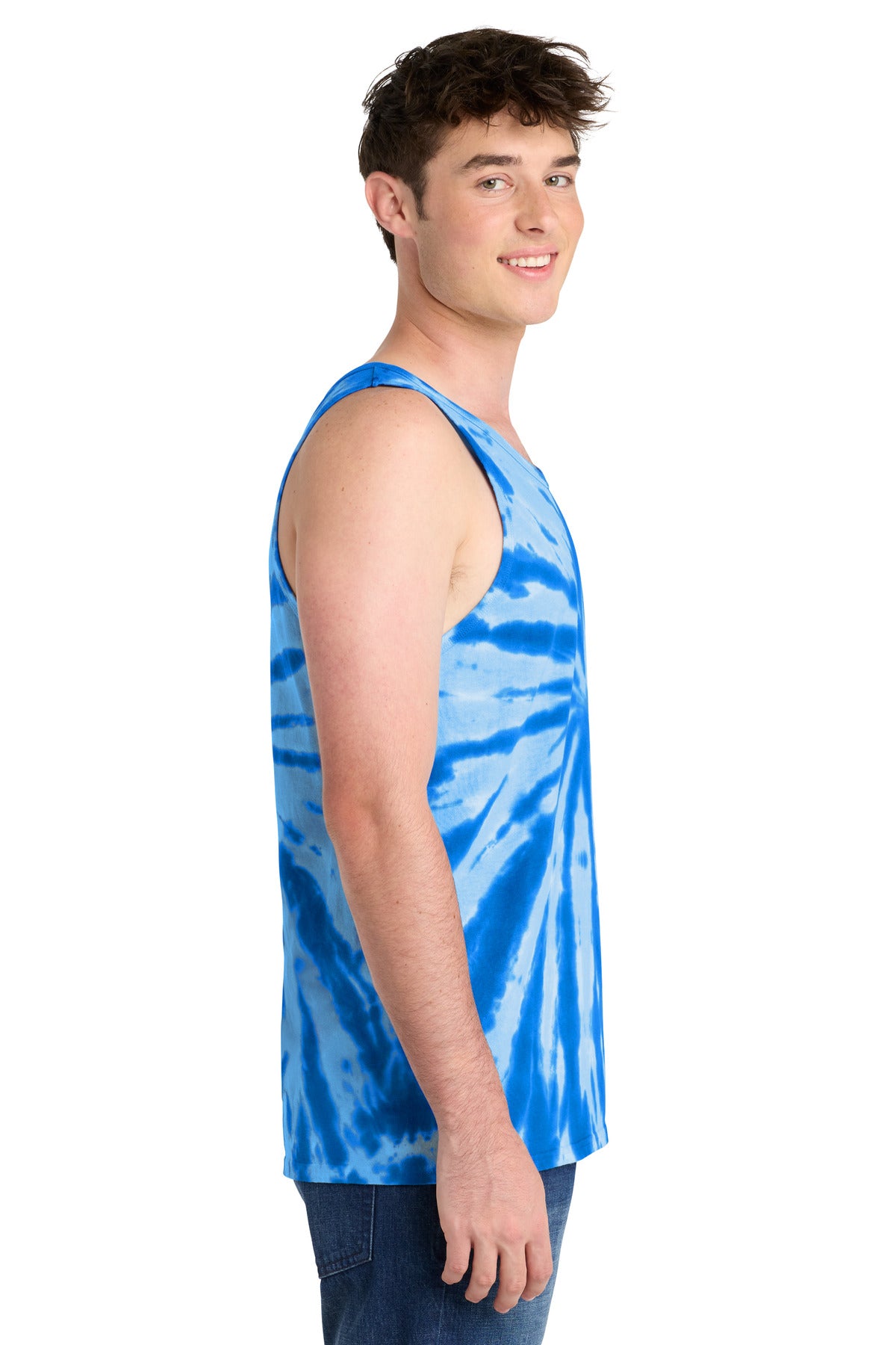 Right View of Royal Port & Co Tie-Dye Tank Top. PC147TT plain