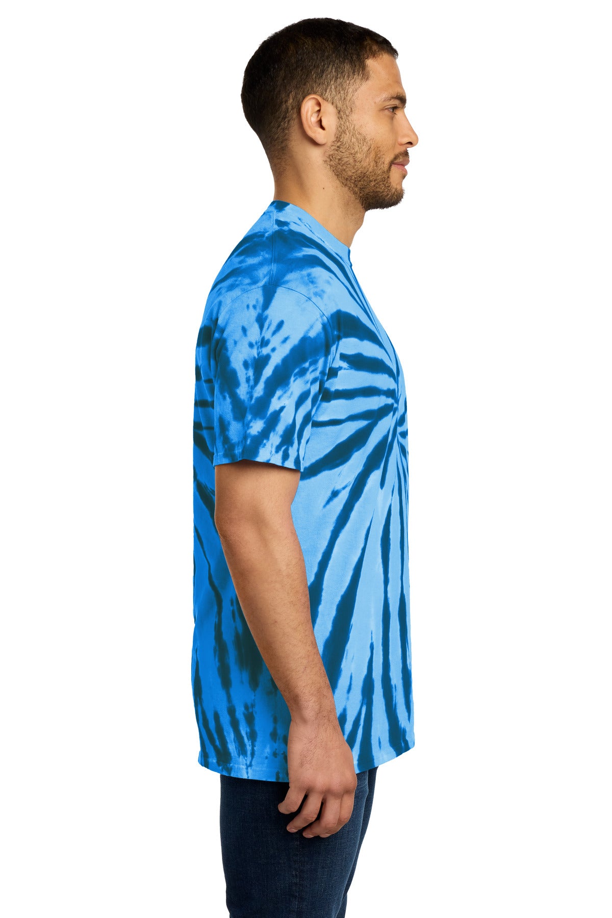 Right View of Royal Port & Co Tie-Dye Tee. PC147 plain