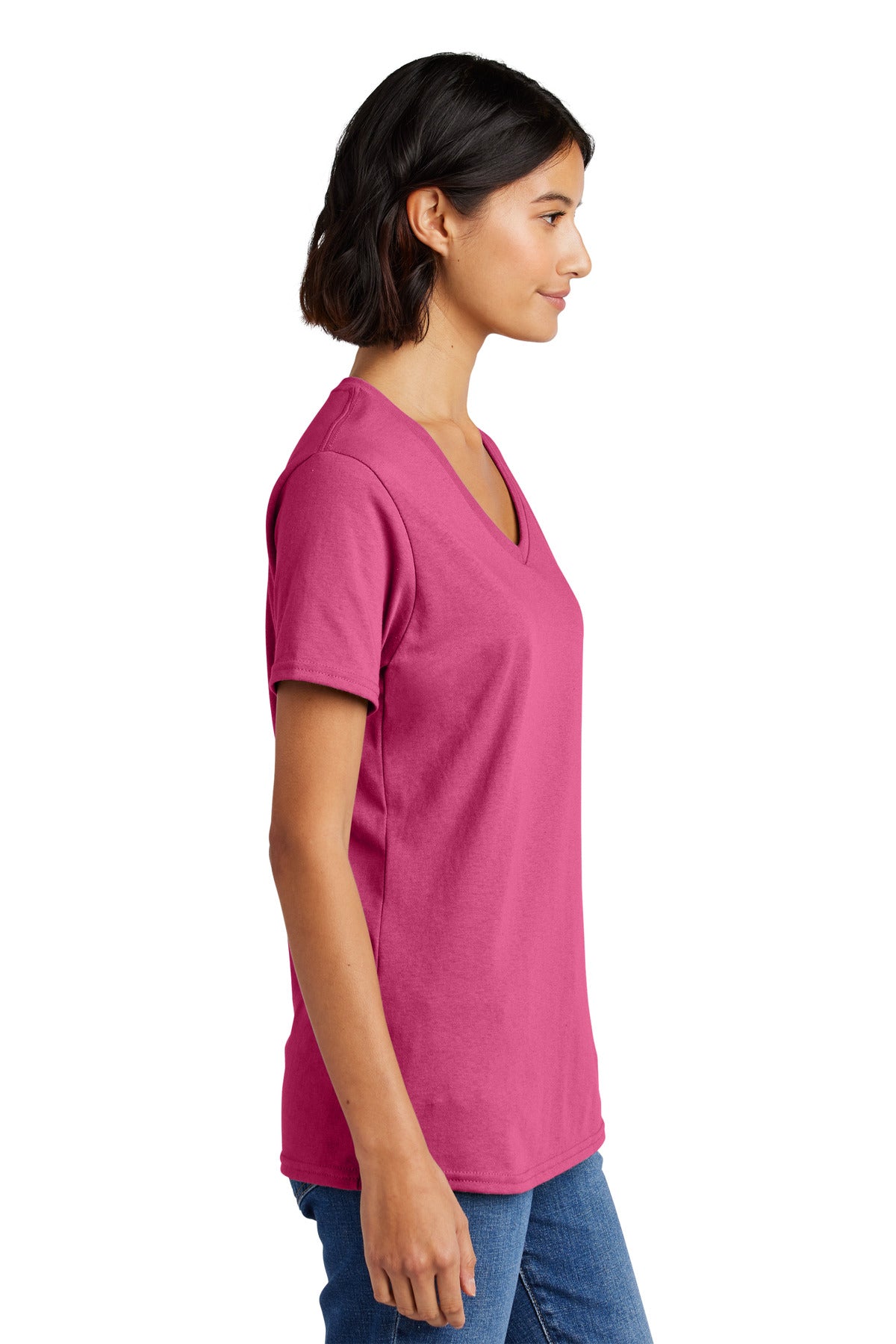 Right View of Sangria Port & Co Women's Core Cotton V-Neck Tee. LPC54V plain