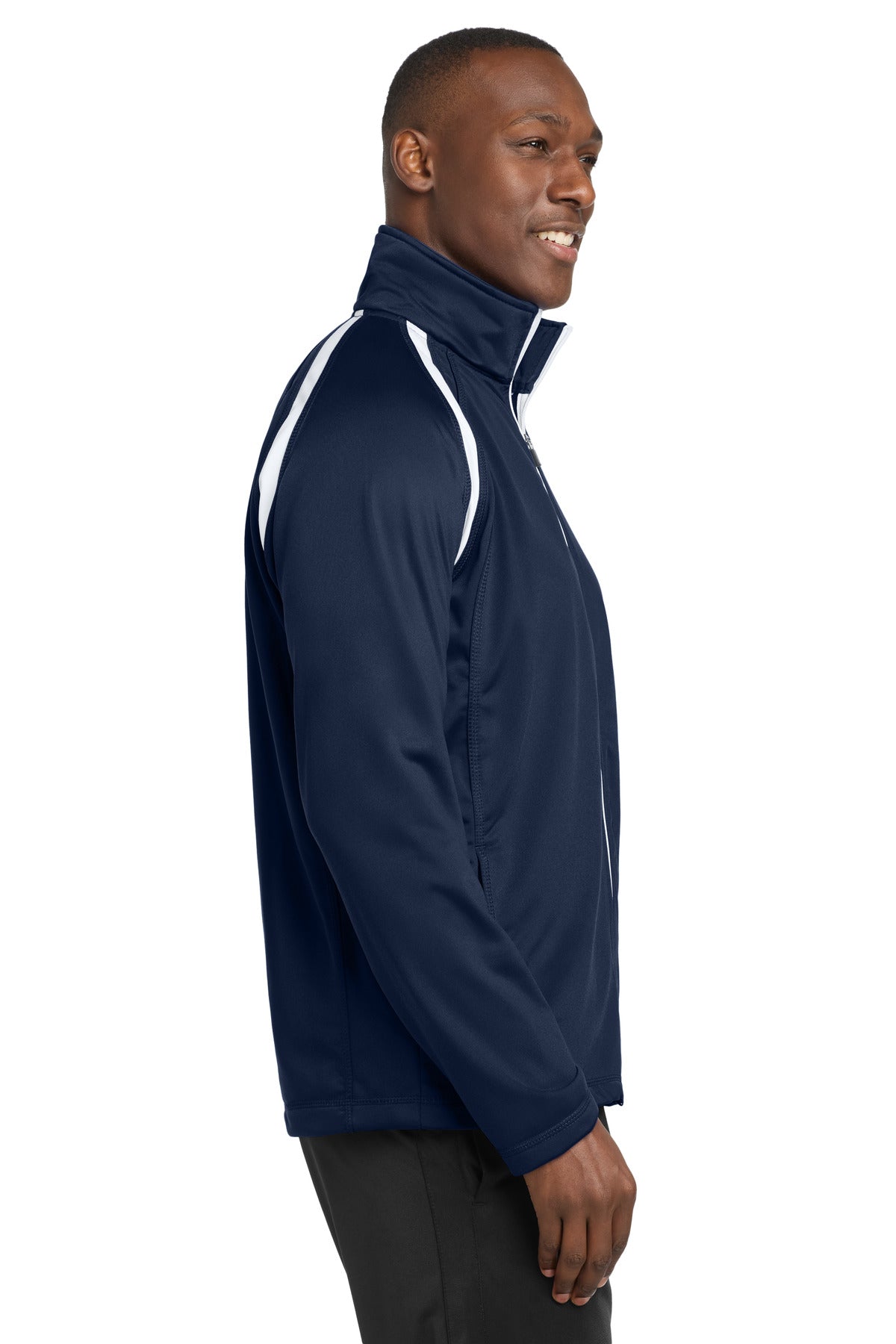 Right View of True Navy/Whit Sport-Tek Tricot Track Jacket. JST90 plain