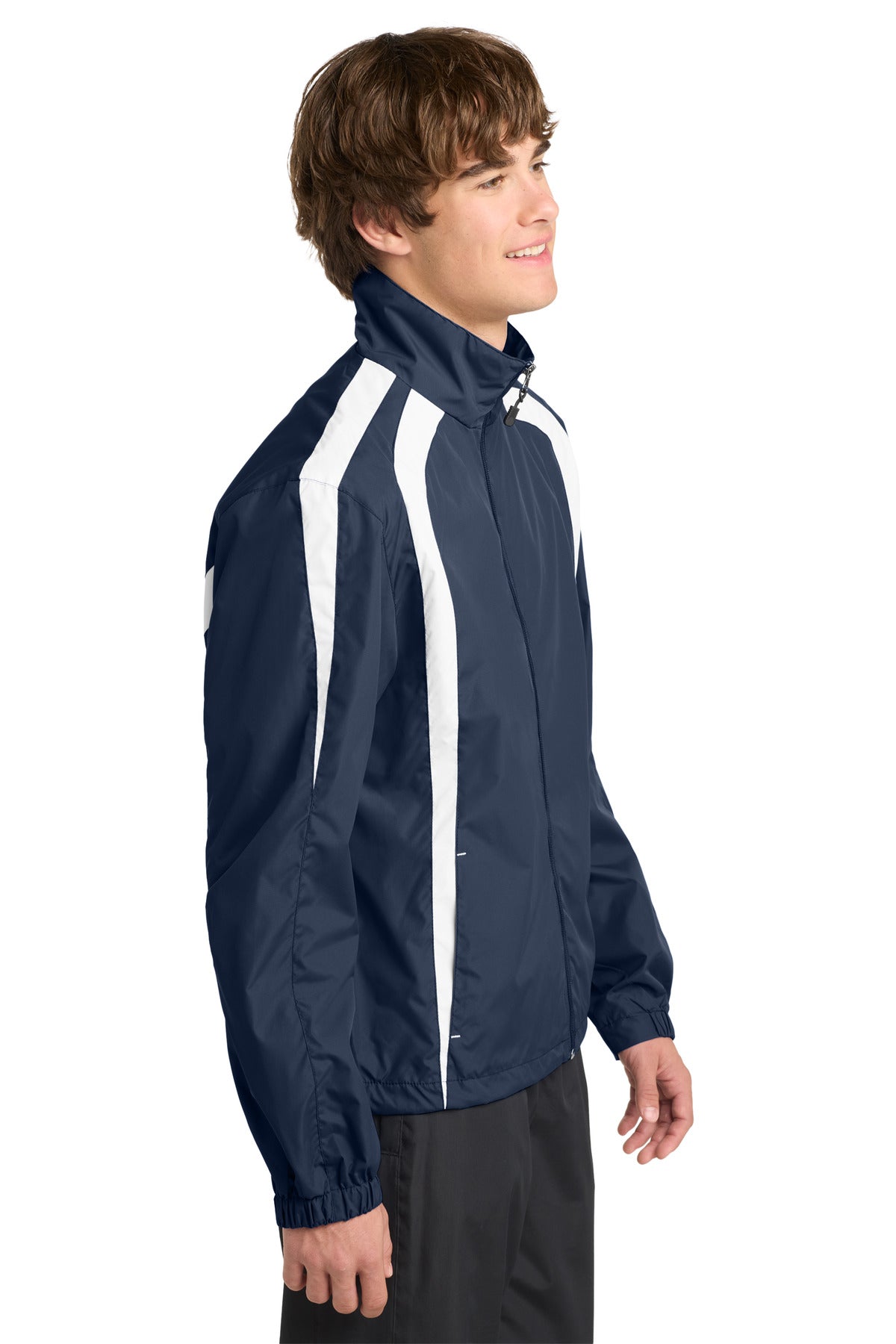 Right View of True Navy/Wht Sport-Tek Colorblock Raglan Jacket. JST60 plain
