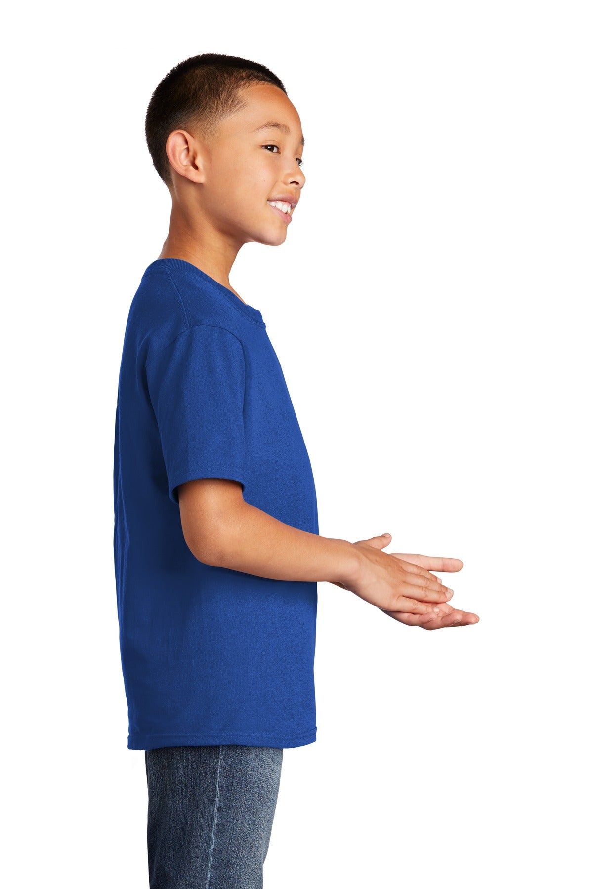 Right View of True Royal Port & Co Youth Core Cotton Tee. PC54Y plain