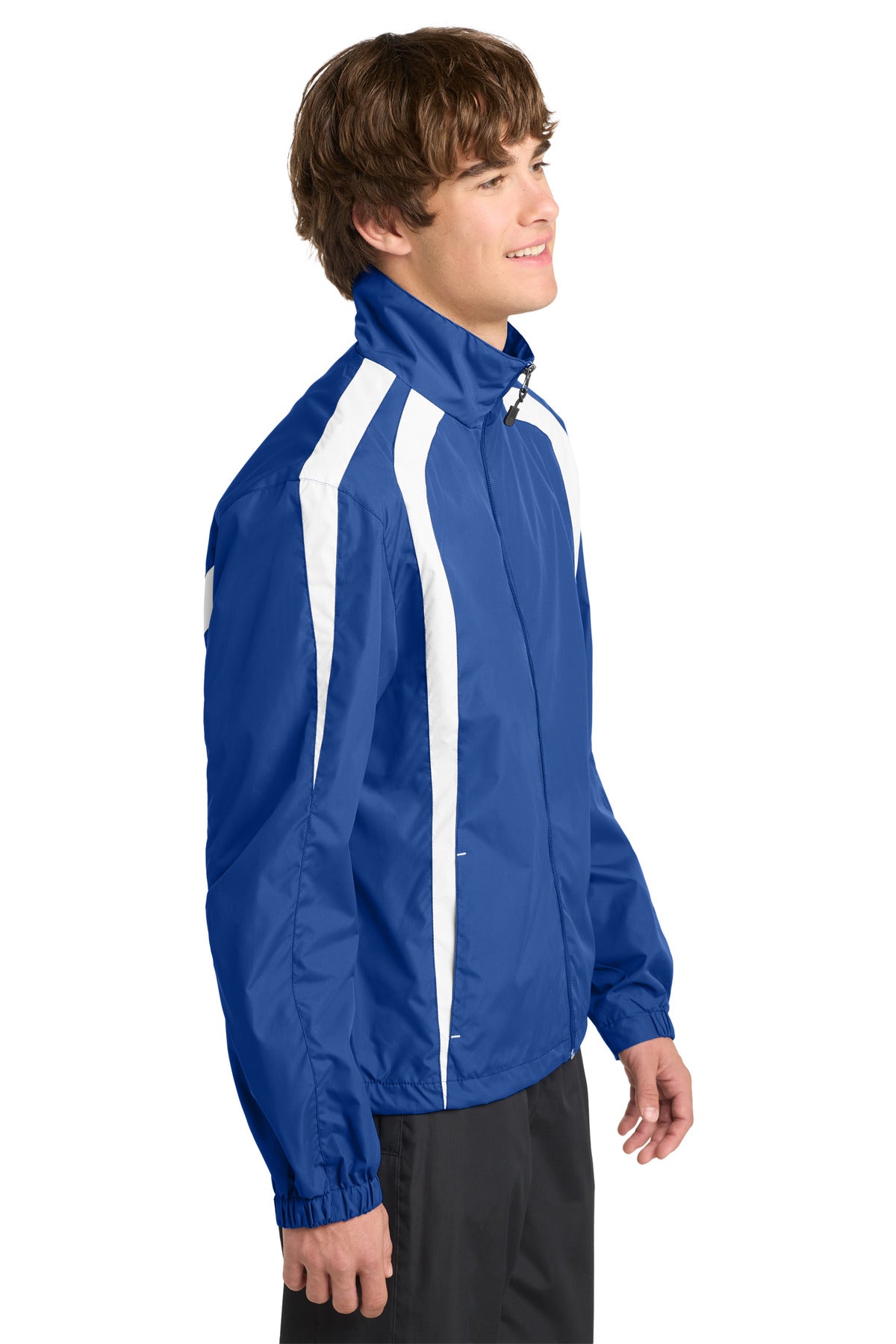 Right View of True Royal/Wht Sport-Tek Colorblock Raglan Jacket. JST60 plain