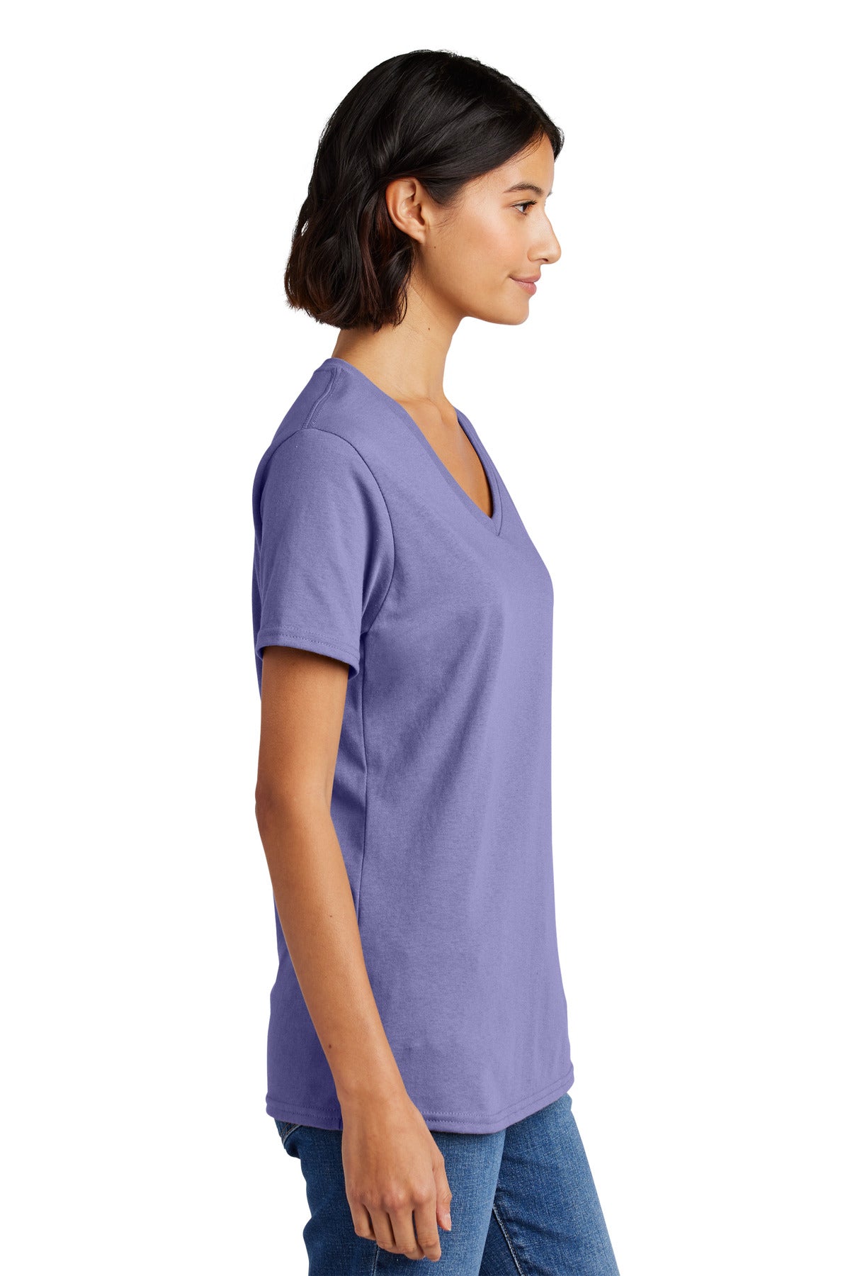 Right View of Violet Port & Co Women's Core Cotton V-Neck Tee. LPC54V plain