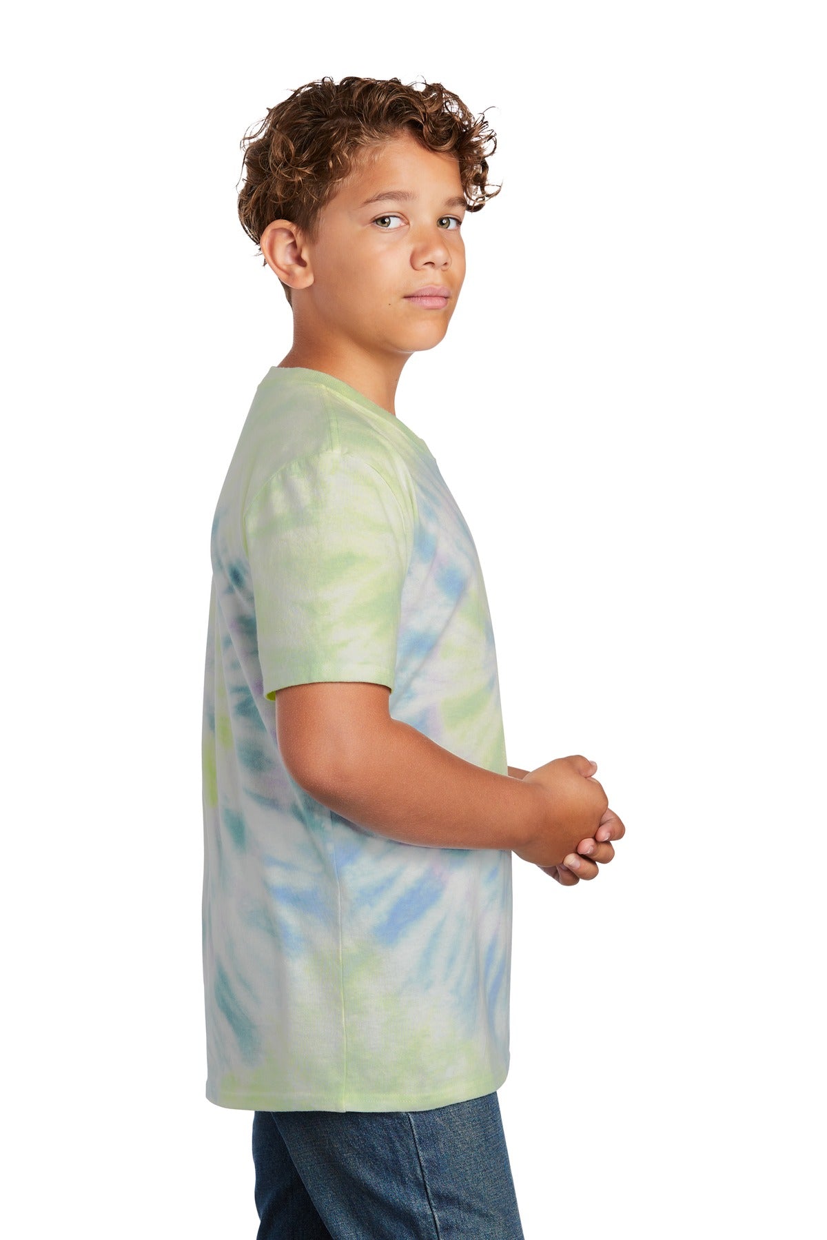 Right View of Watercolor Sp Port & Co Youth Tie-Dye Tee. PC147Y plain