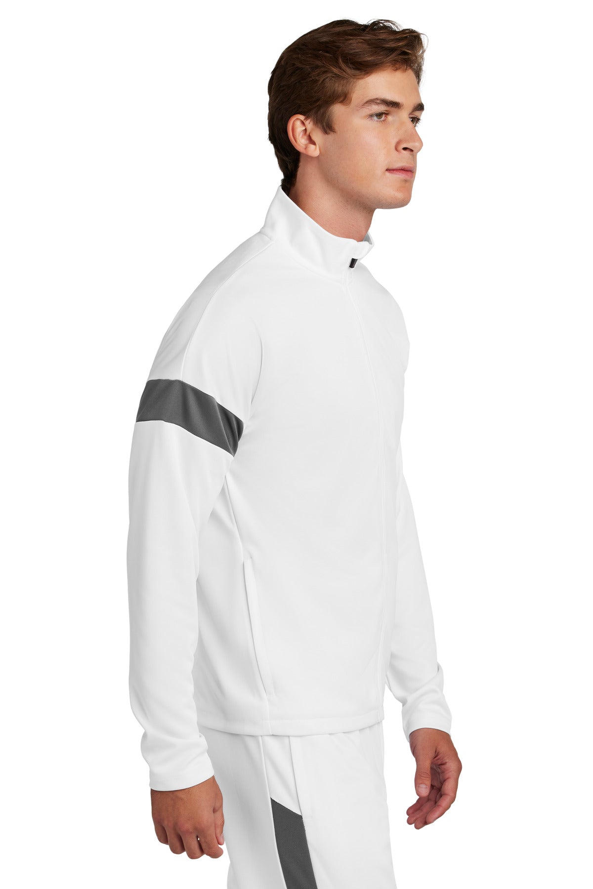 Right View of White/IrGy Sport-Tek Travel Full-Zip Jacket ST800 plain
