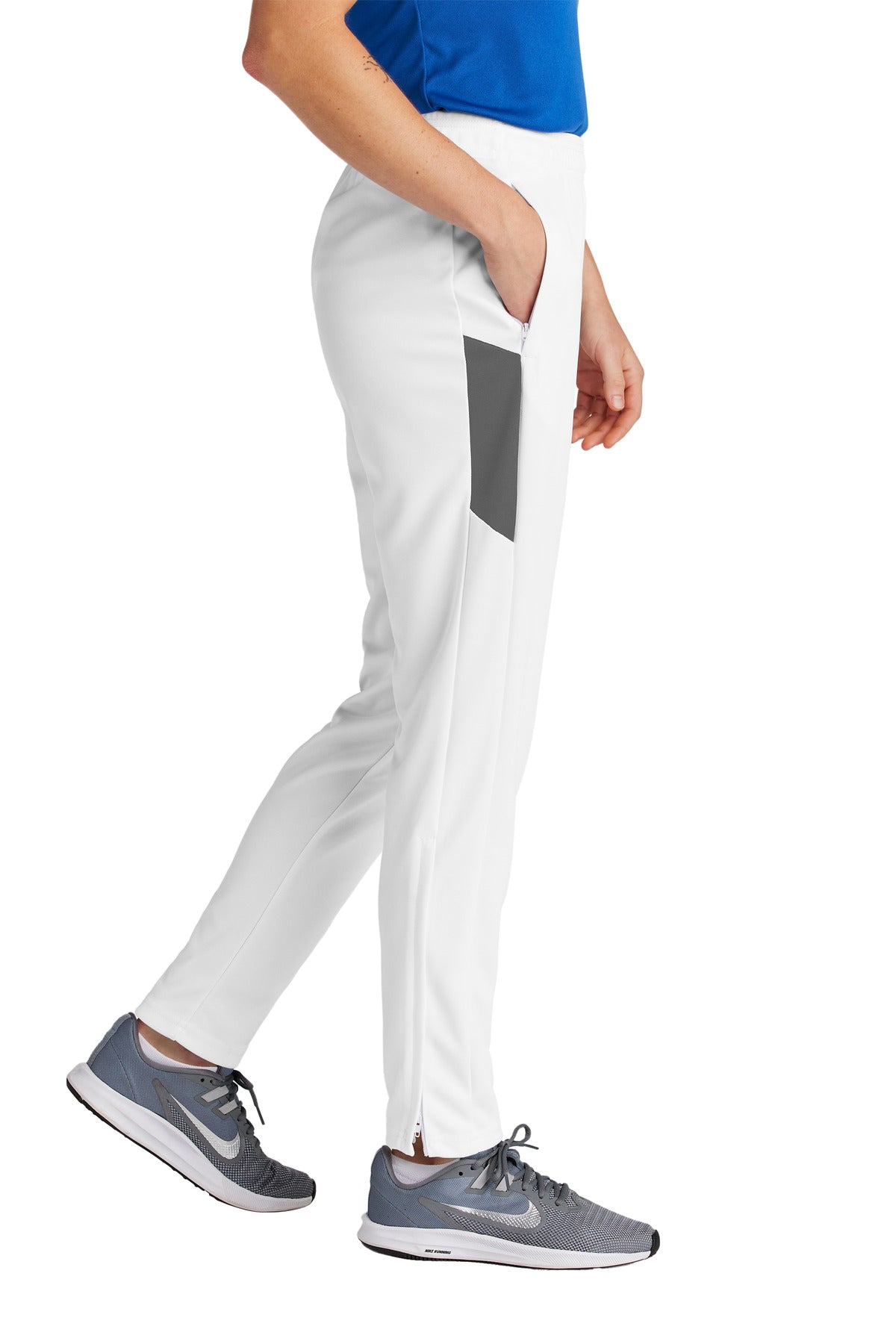 Right View of White/IrGy Sport-Tek Women's Travel Pant LPST800 plain