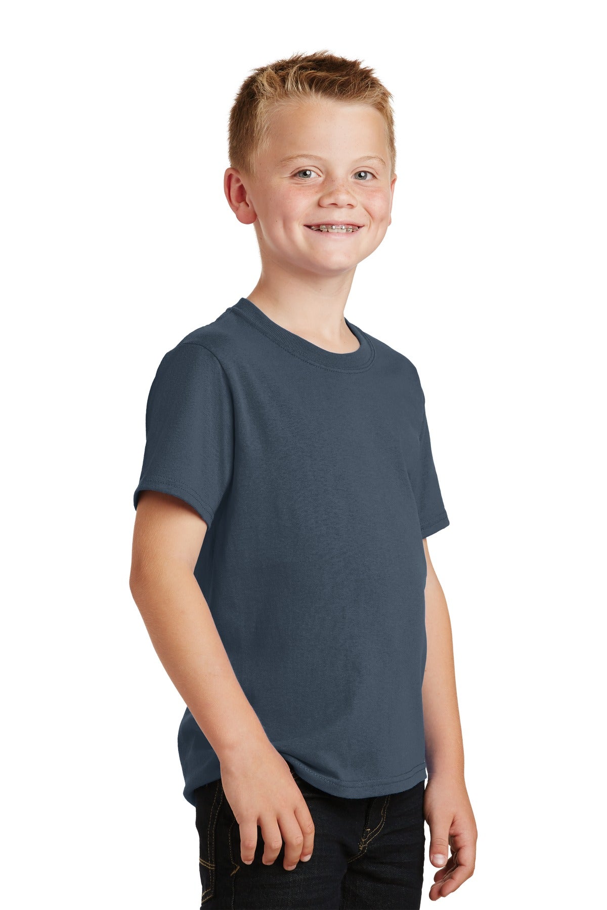 Steel Blue Port & Co Youth Core Cotton Tee. PC54Y plain