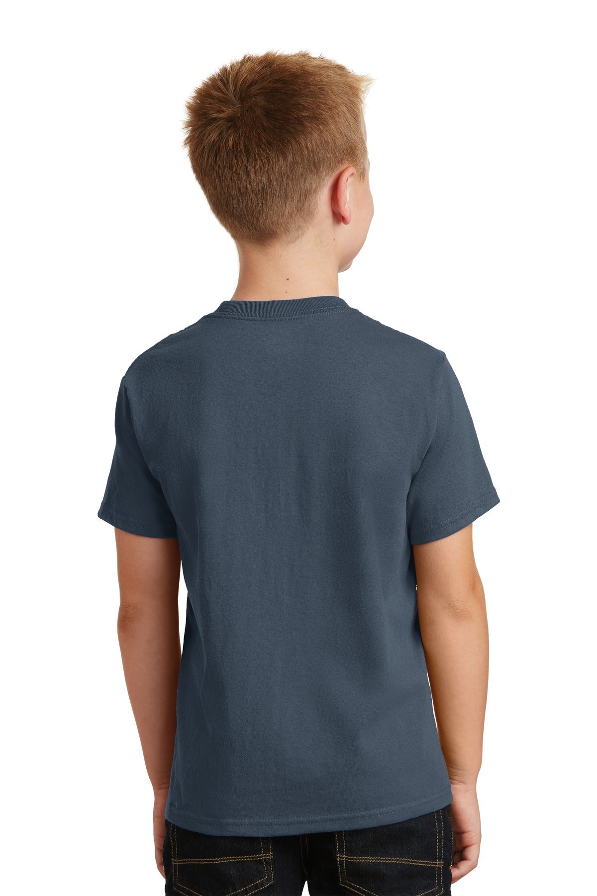 Steel Blue Port & Co Youth Core Cotton Tee. PC54Y plain