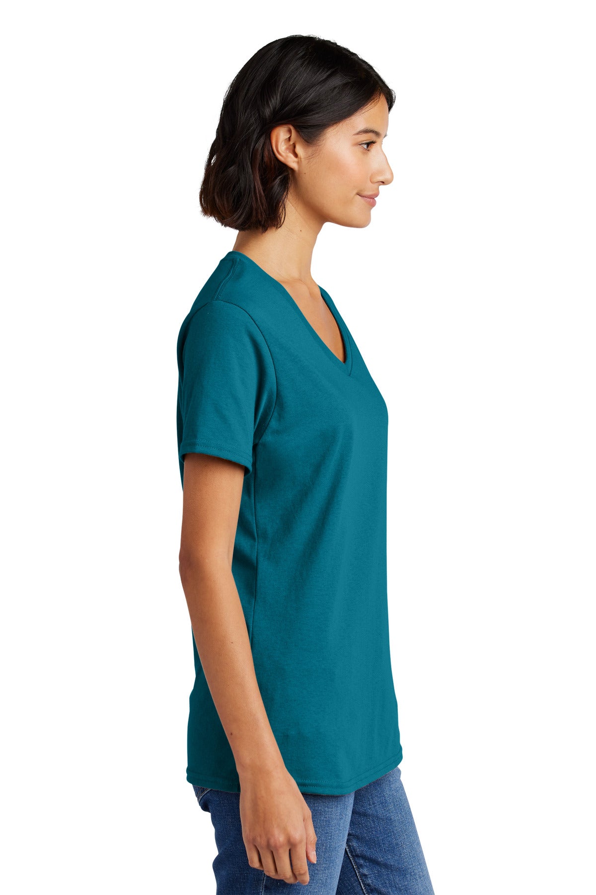Teal Port & Co Women's Core Cotton V-Neck Tee. LPC54V plain