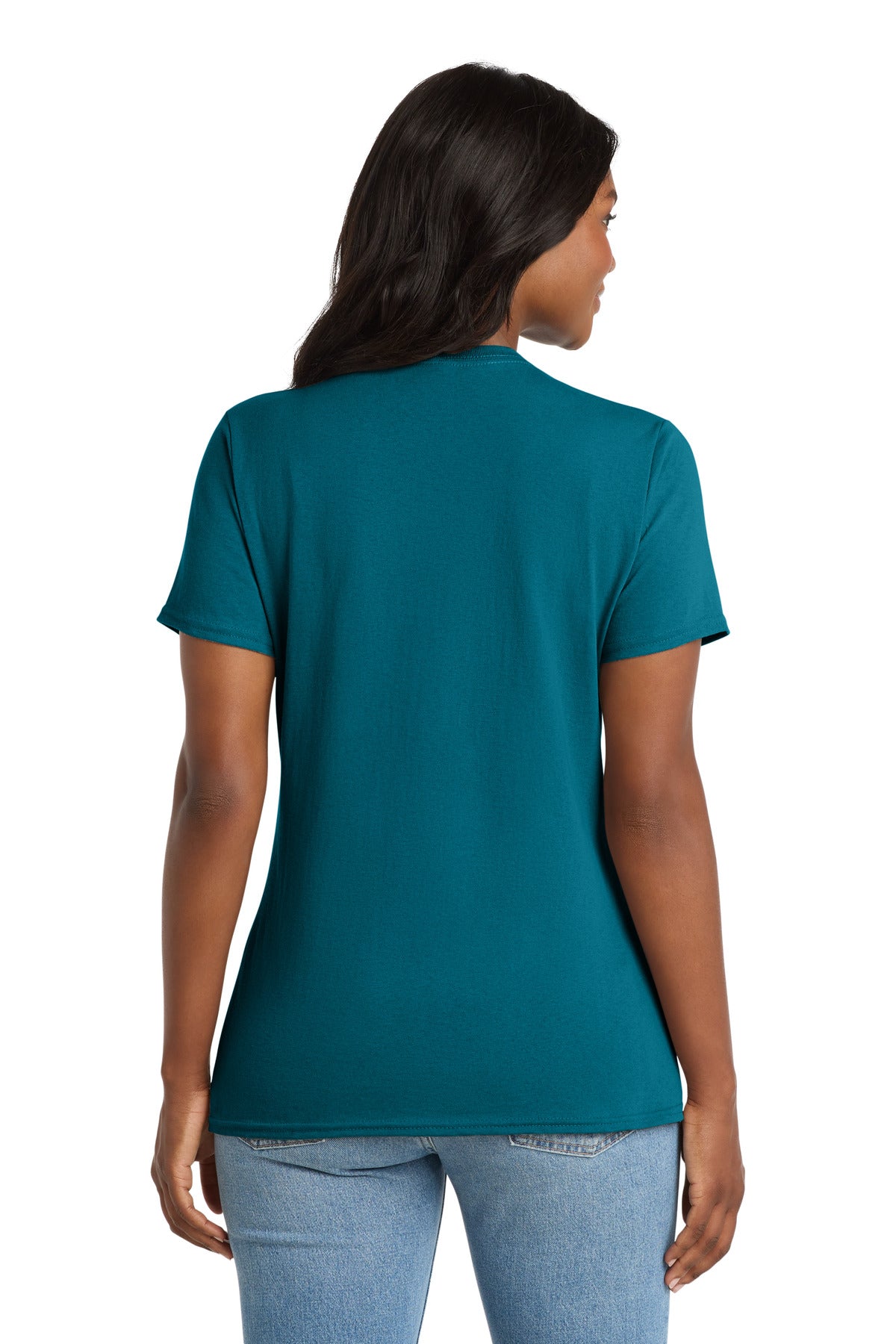 Teal Port & Co Women's Core Cotton V-Neck Tee. LPC54V plain