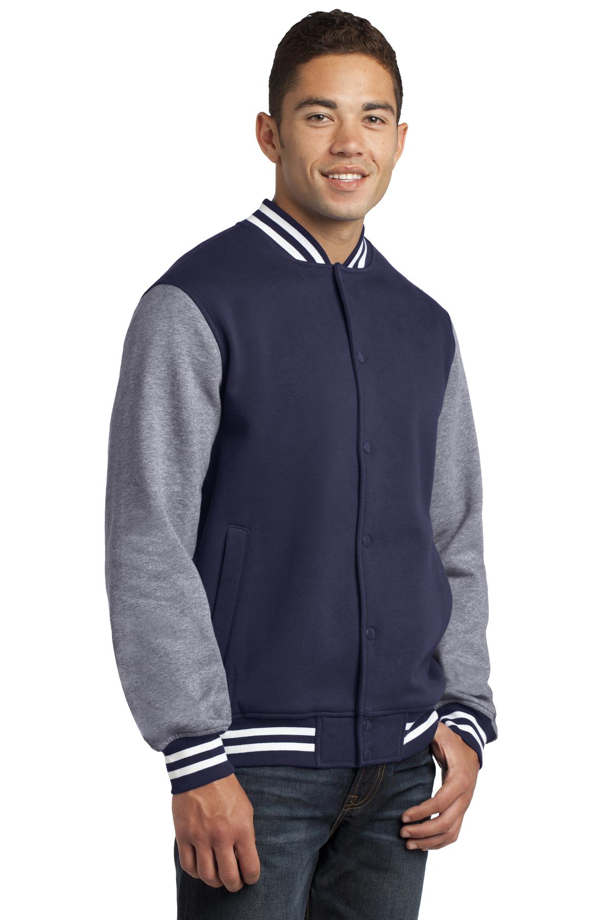 Tr Navy/Vnt He Sport-Tek Fleece Letterman Jacket. ST270 plain