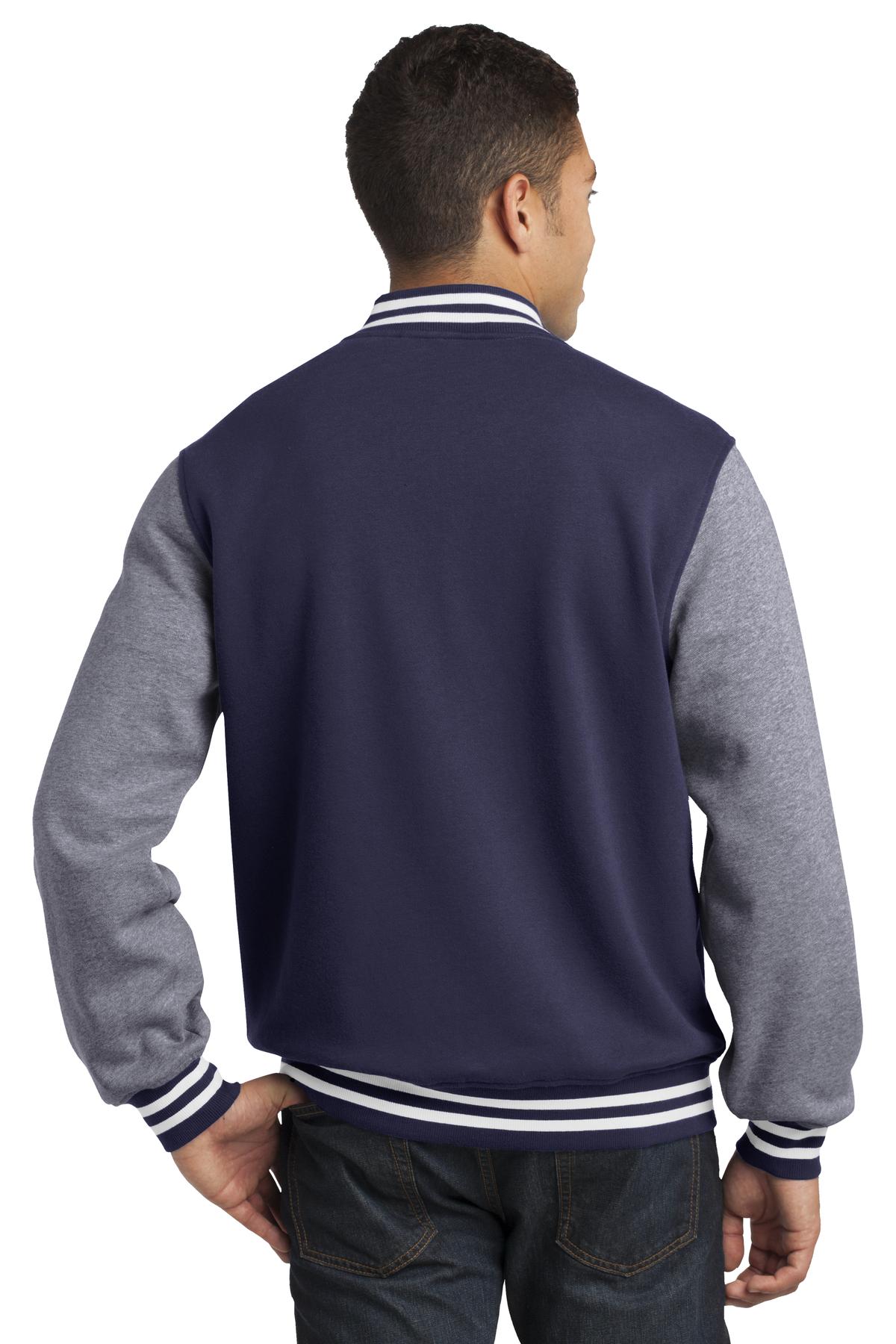 Tr Navy/Vnt He Sport-Tek Fleece Letterman Jacket. ST270 plain