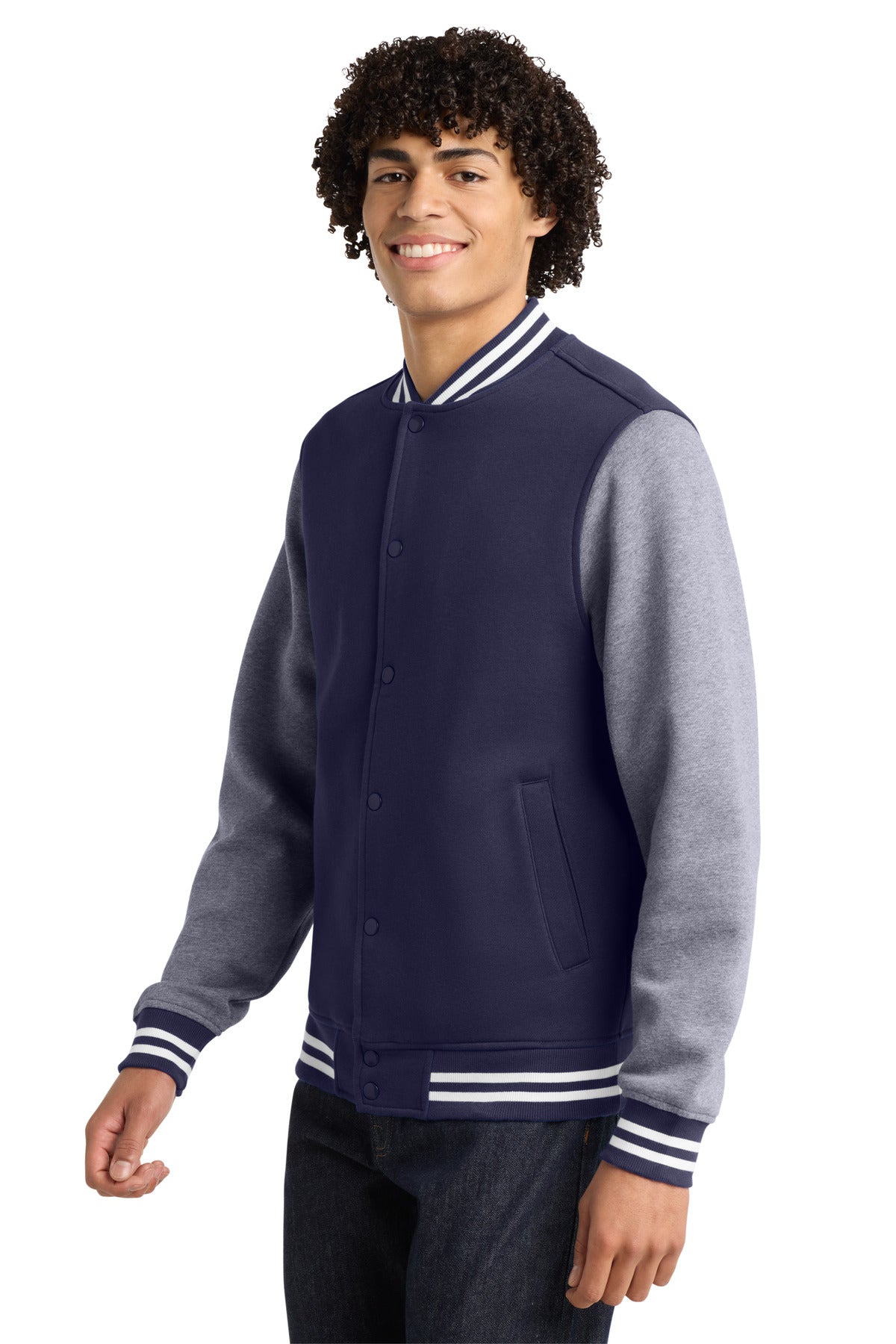 Tr Navy/Vnt He Sport-Tek Fleece Letterman Jacket. ST270 plain