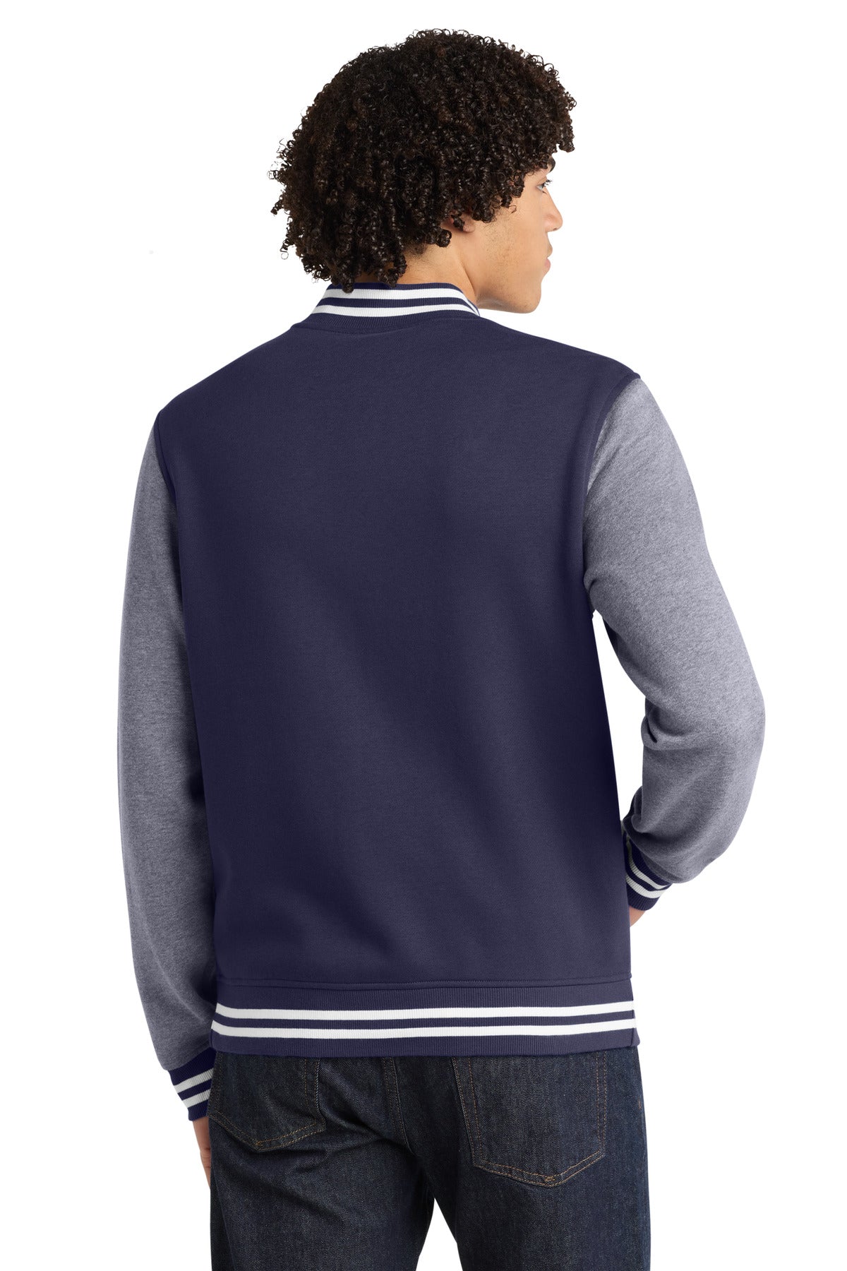 Tr Navy/Vnt He Sport-Tek Fleece Letterman Jacket. ST270 plain