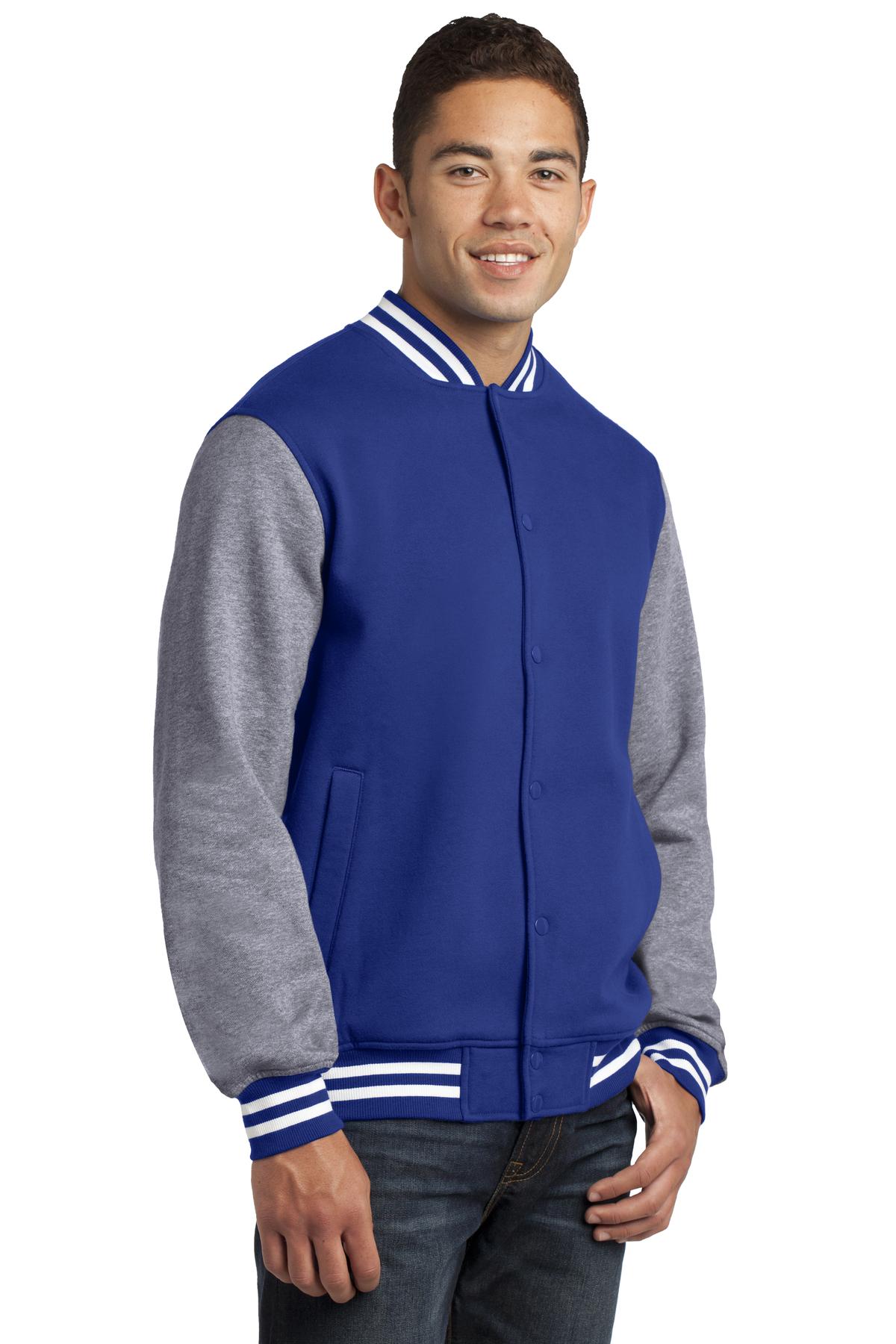 Tr Royal/VntHe Sport-Tek Fleece Letterman Jacket. ST270 plain