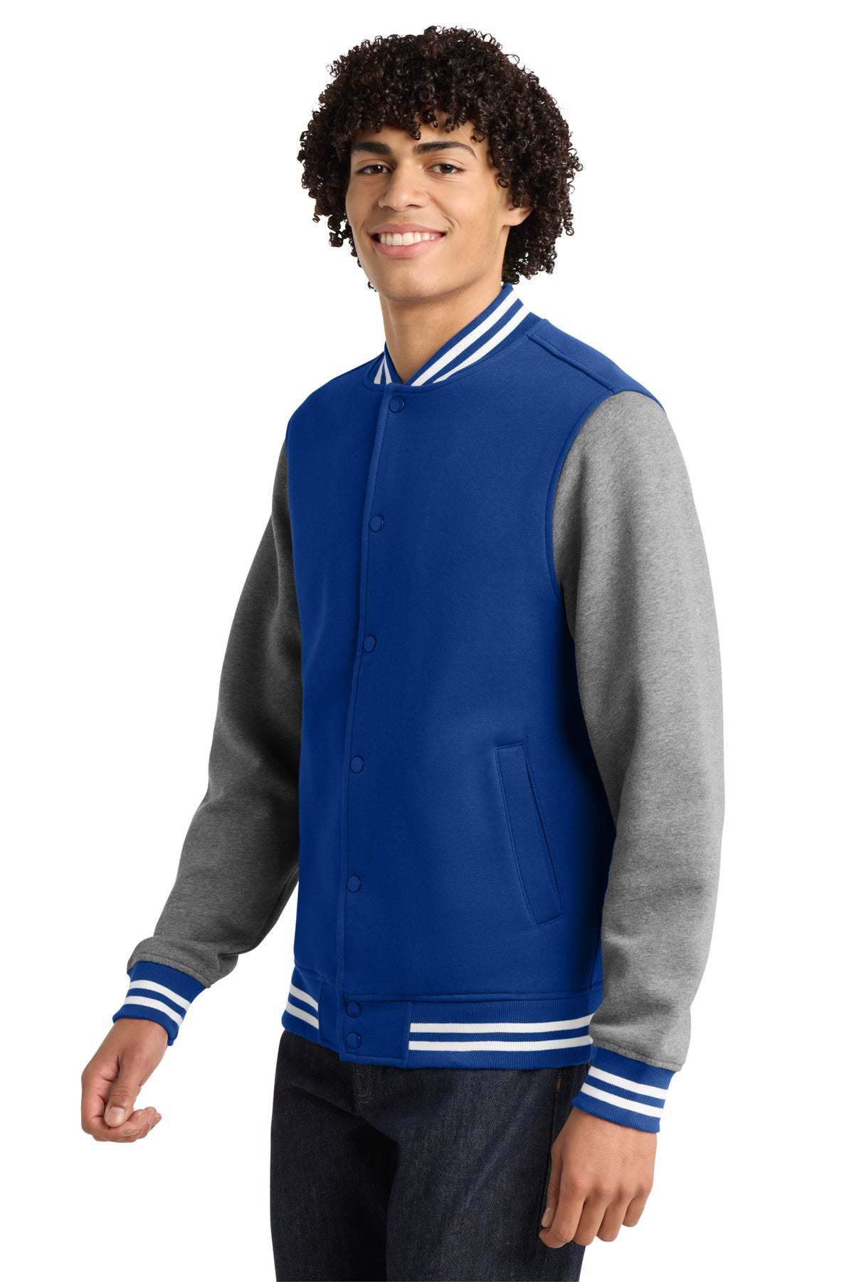 Tr Royal/VntHe Sport-Tek Fleece Letterman Jacket. ST270 plain