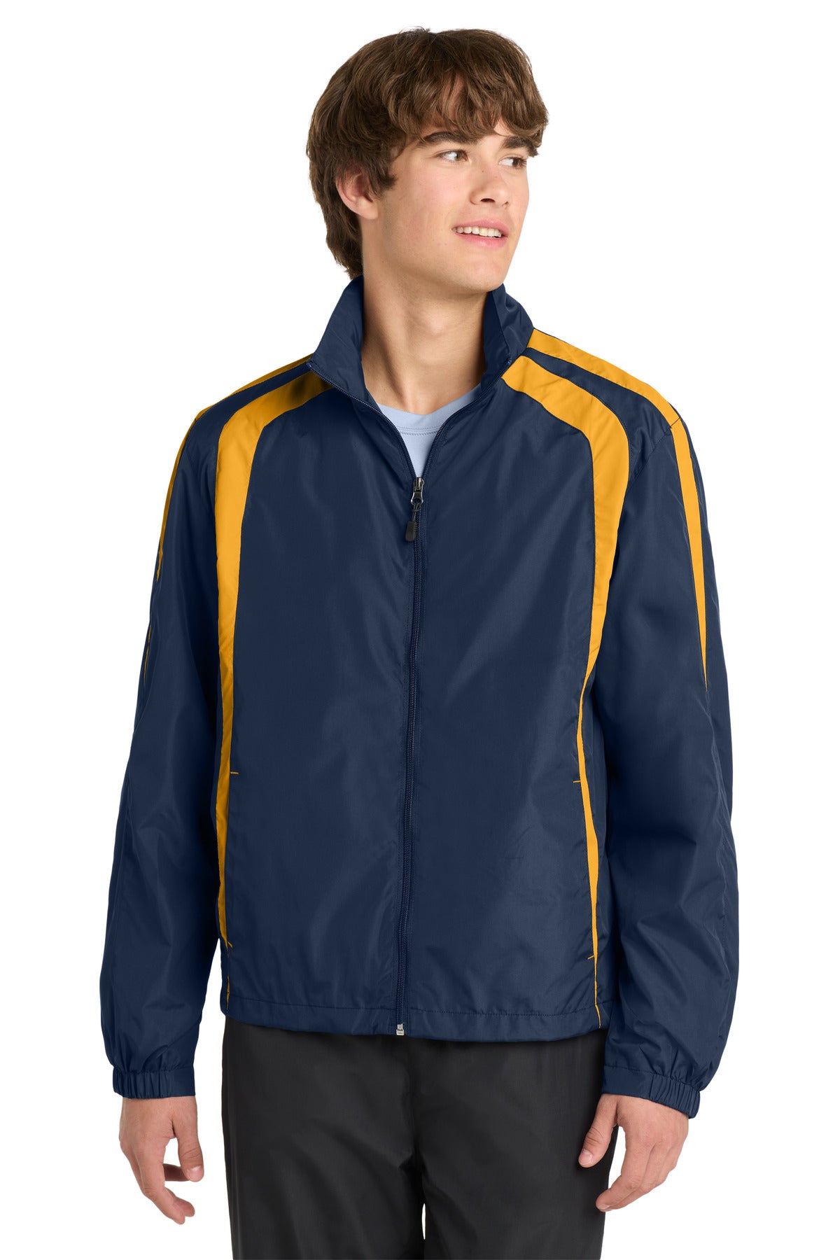 True Navy/Gold Sport-Tek Colorblock Raglan Jacket. JST60 plain