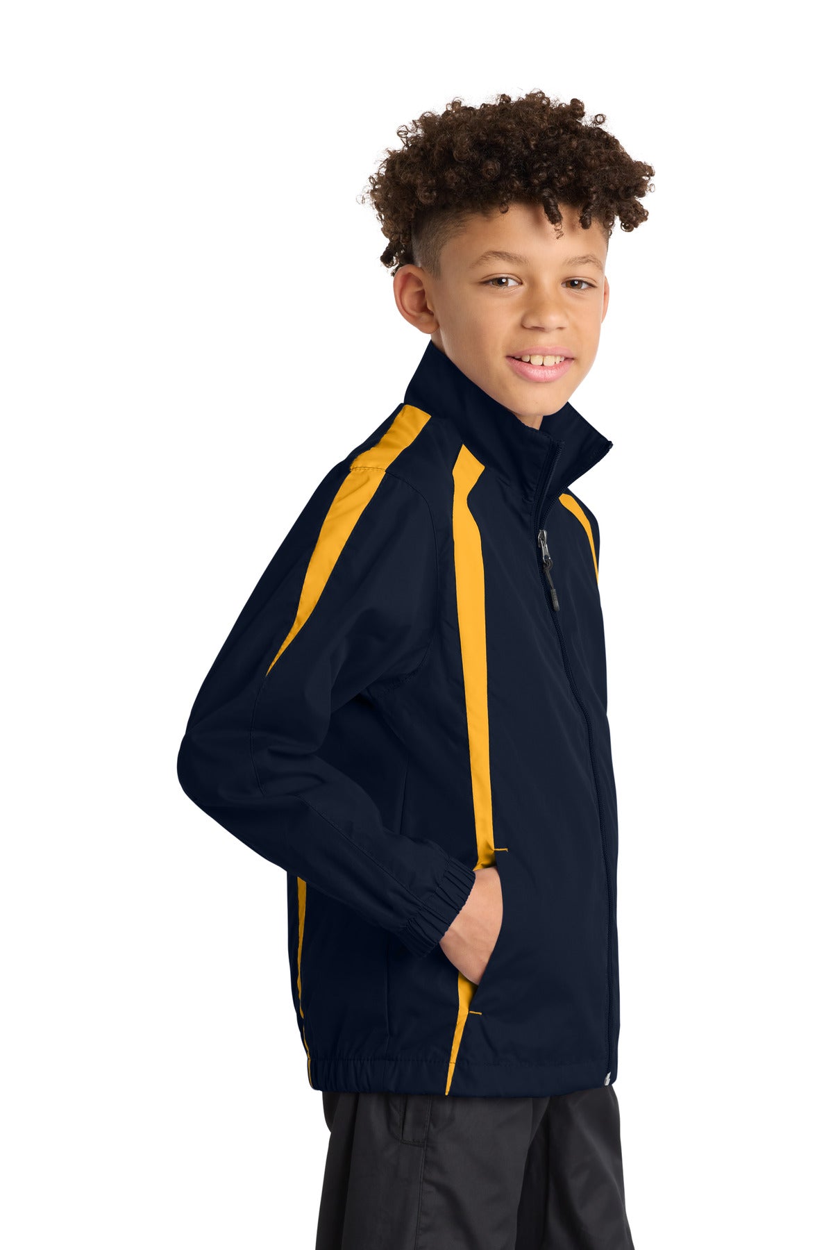 True Navy/Gold Sport-Tek Youth Colorblock Raglan Jacket. YST60
