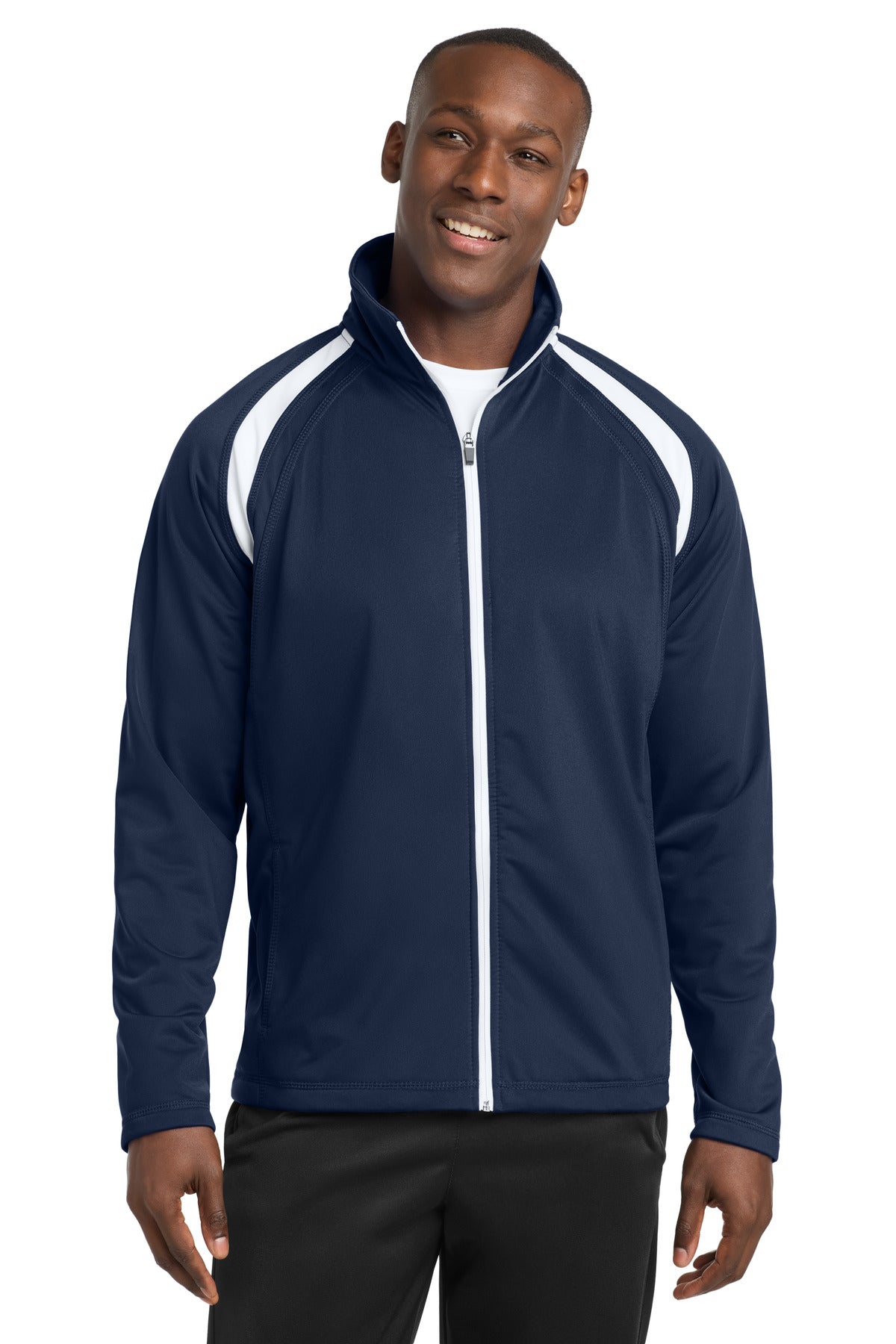 True Navy/Whit Sport-Tek Tricot Track Jacket. JST90 plain