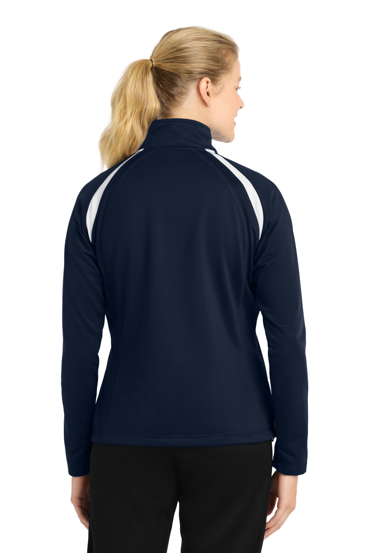 True Navy/Whit Sport-Tek Women's Tricot Track Jacket. LST90 plain