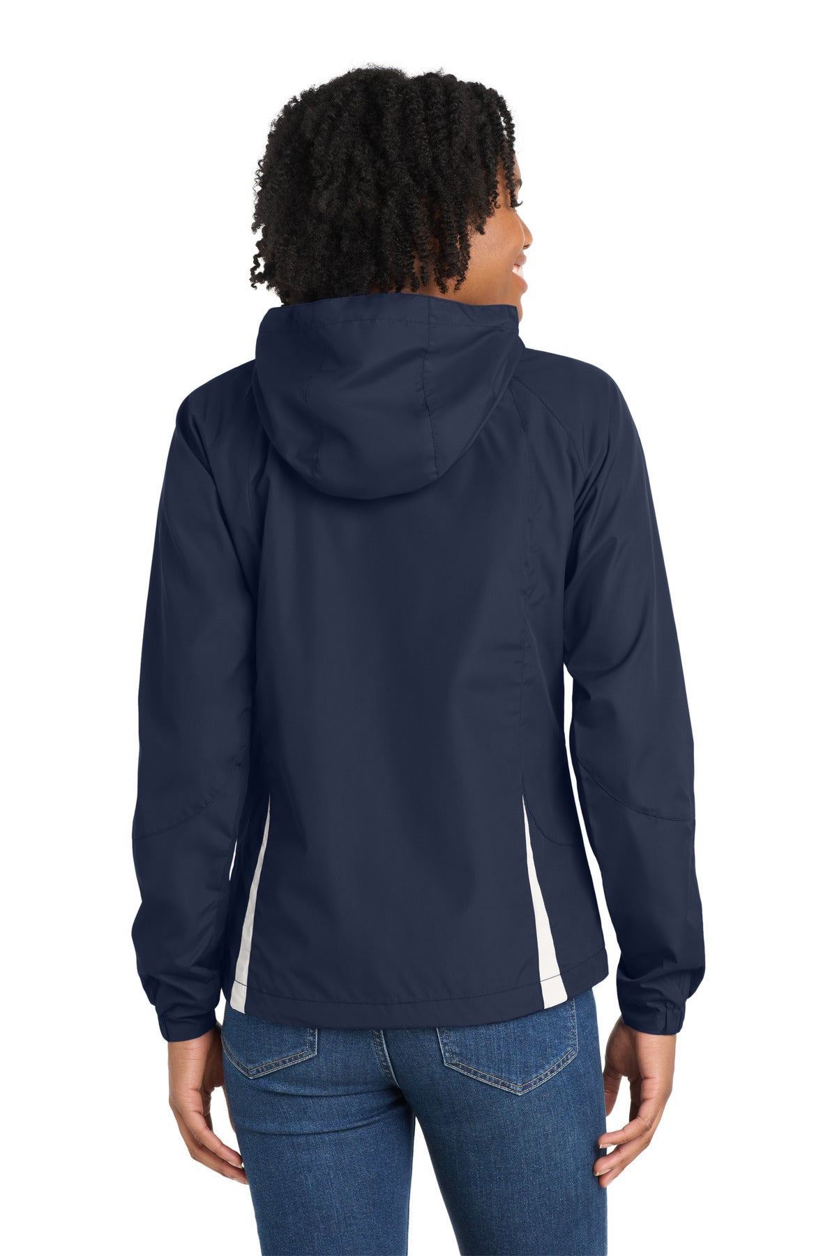 True Navy/Wht Sport-Tek Women's Colorblock Hooded Raglan Jacket. LST76 plain