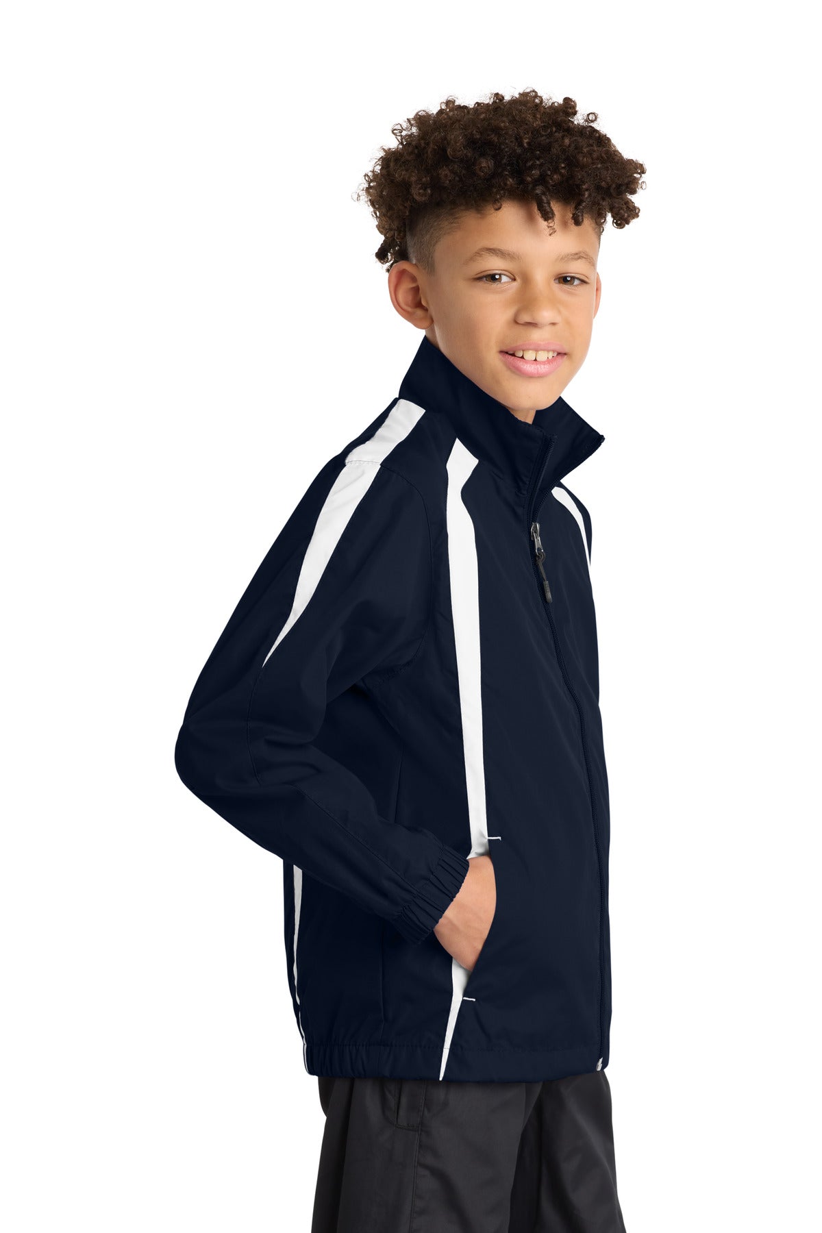 True Navy/Wht Sport-Tek Youth Colorblock Raglan Jacket. YST60