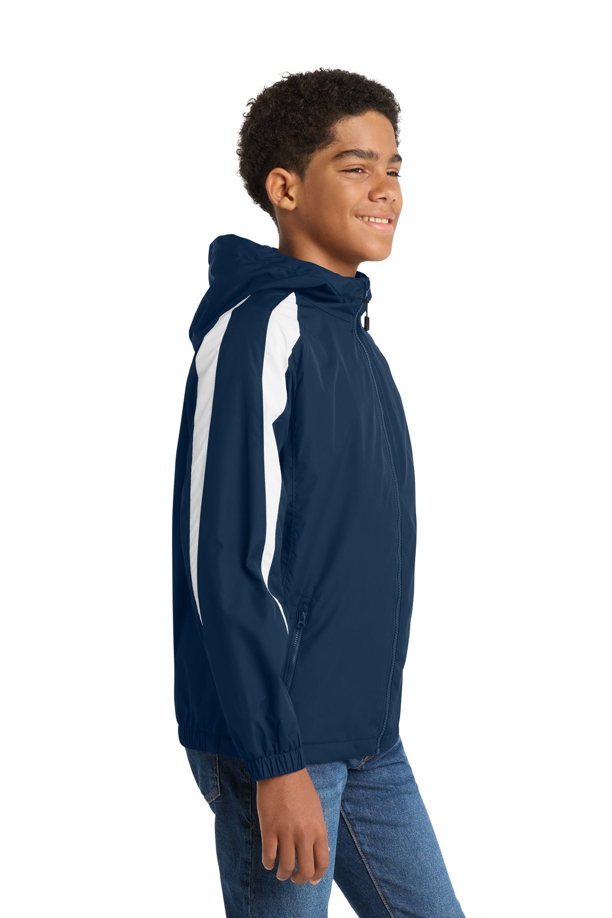 True Navy/Wht Sport-Tek Youth Fleece-Lined Colorblock Jacket. YST81