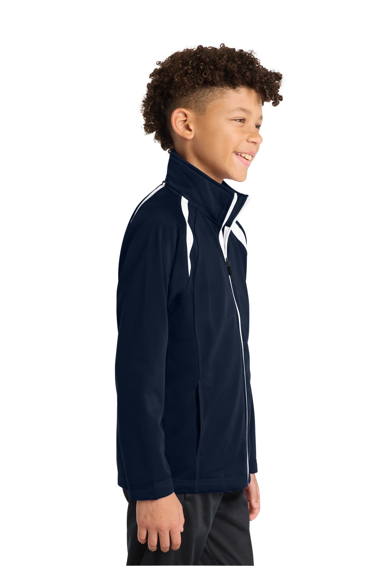 True Navy/Wht Sport-Tek Youth Tricot Track Jacket. YST90