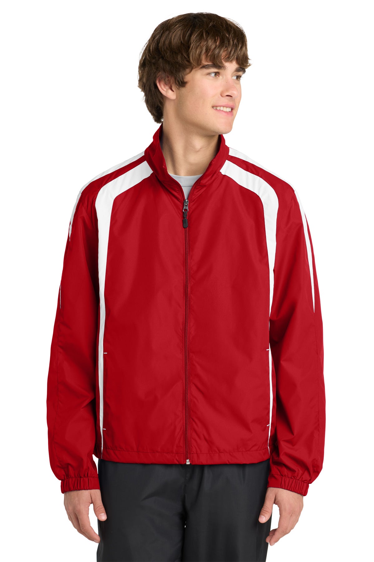 True Red/White Sport-Tek Colorblock Raglan Jacket. JST60 plain