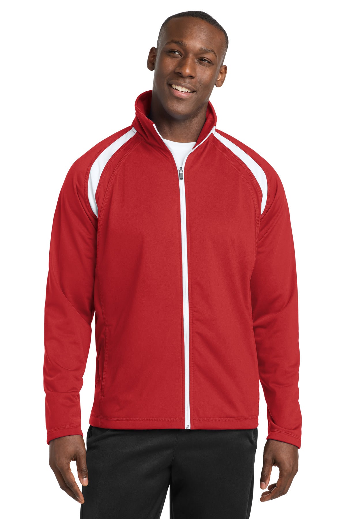 True Red/White Sport-Tek Tricot Track Jacket. JST90 plain