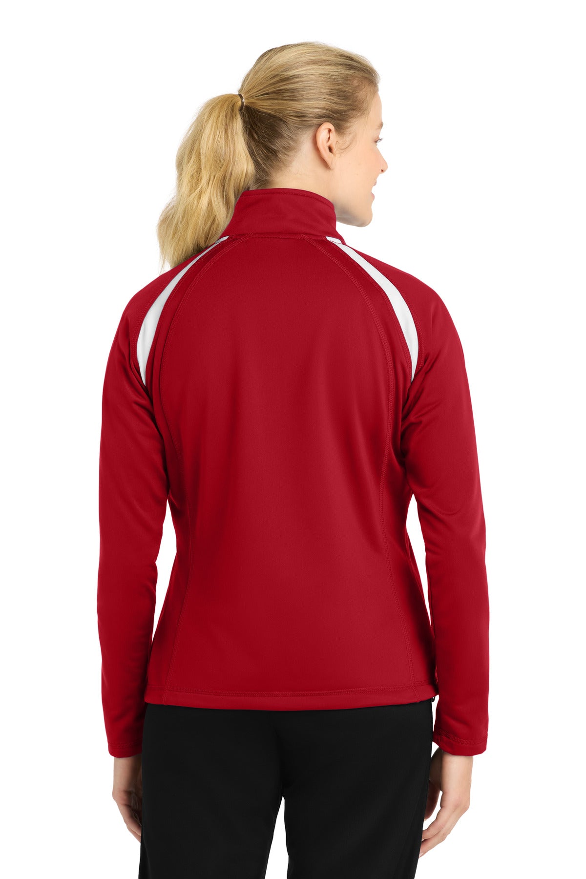 True Red/White Sport-Tek Women's Tricot Track Jacket. LST90 plain