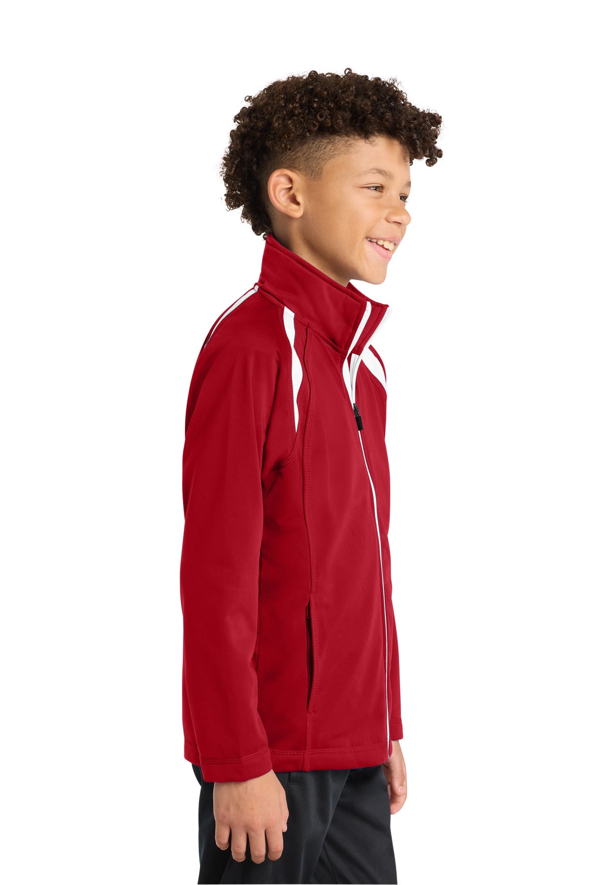 True Red/White Sport-Tek Youth Tricot Track Jacket. YST90
