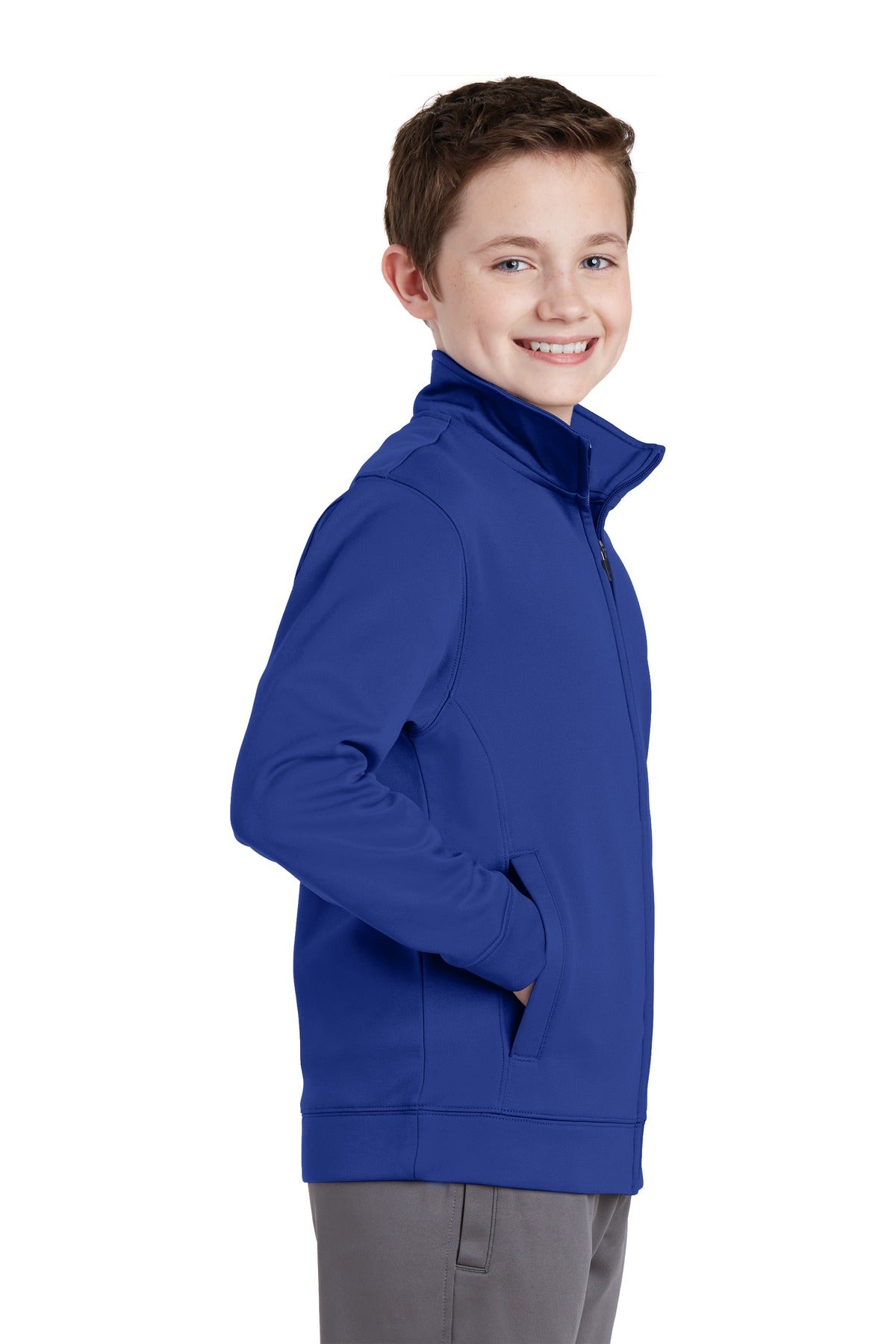 True Royal Sport-Tek Youth Sport-Wick Fleece Full-Zip Jacket. YST241 plain