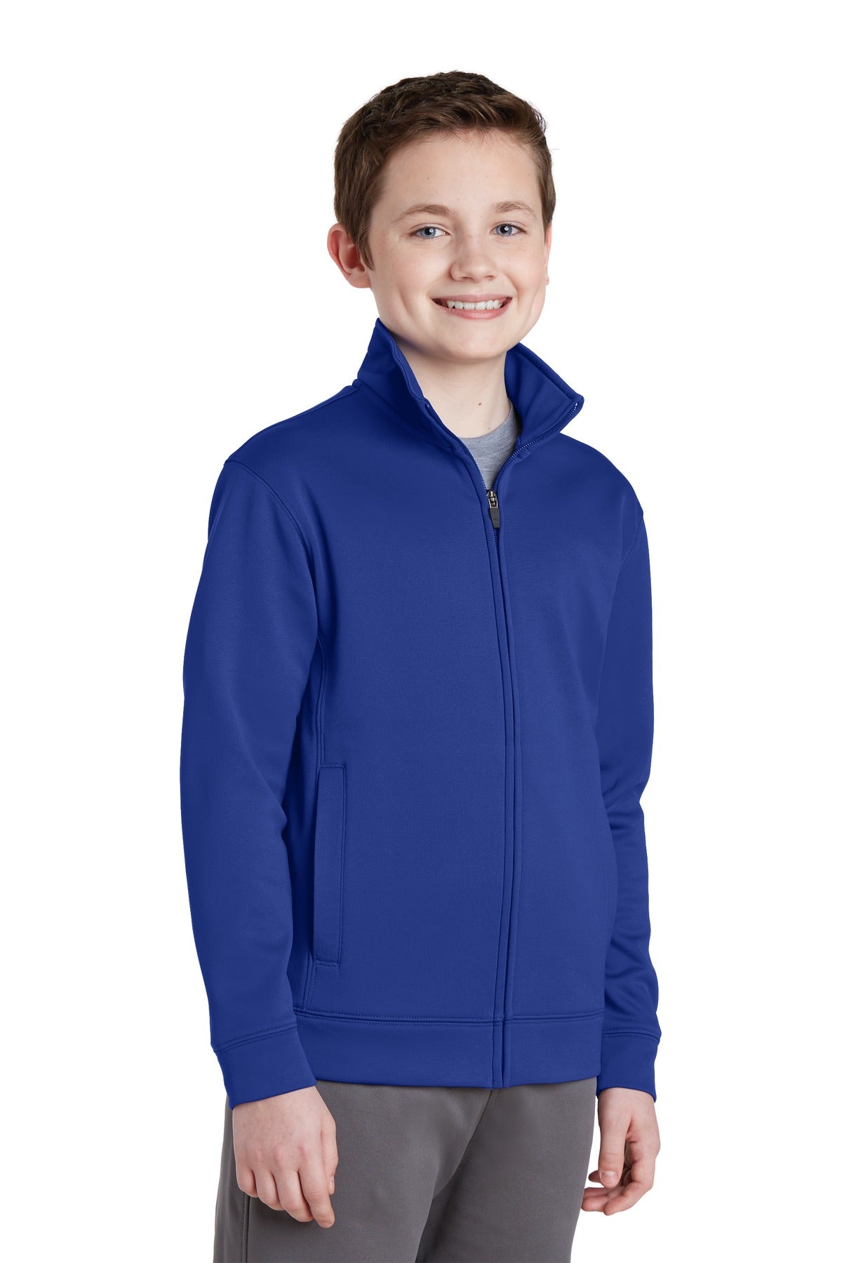 True Royal Sport-Tek Youth Sport-Wick Fleece Full-Zip Jacket. YST241 plain