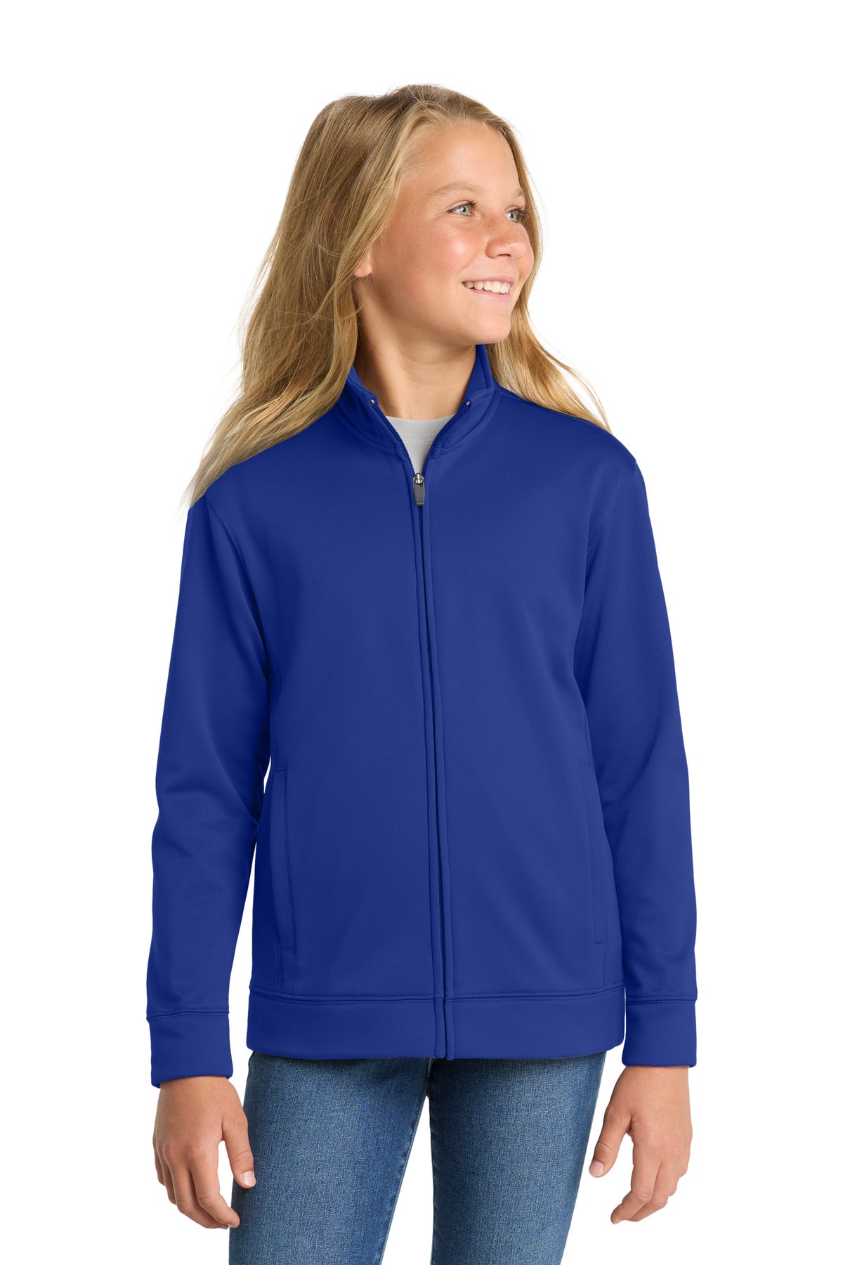 True Royal Sport-Tek Youth Sport-Wick Fleece Full-Zip Jacket. YST241 plain
