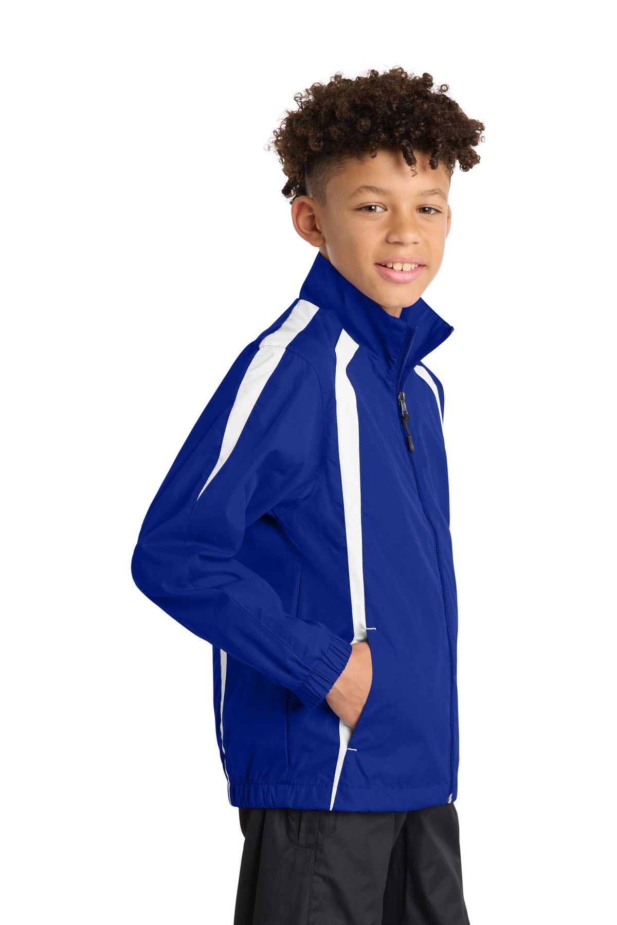 True Royal/Wht Sport-Tek Youth Colorblock Raglan Jacket. YST60